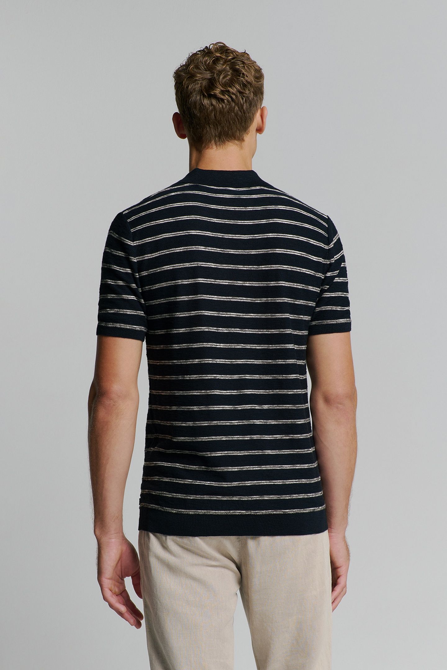 PULLOVER SHORT SLEEVE POLO V STRIPES WITH LINEN NIGHT 4