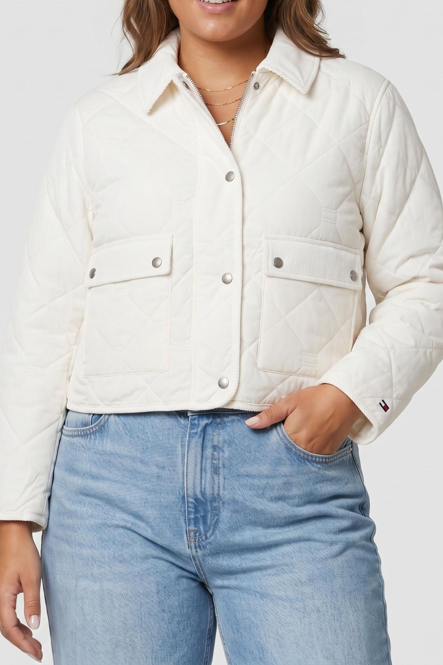 PADDED FLAG QUILTED JACKET IVORY SILK 1