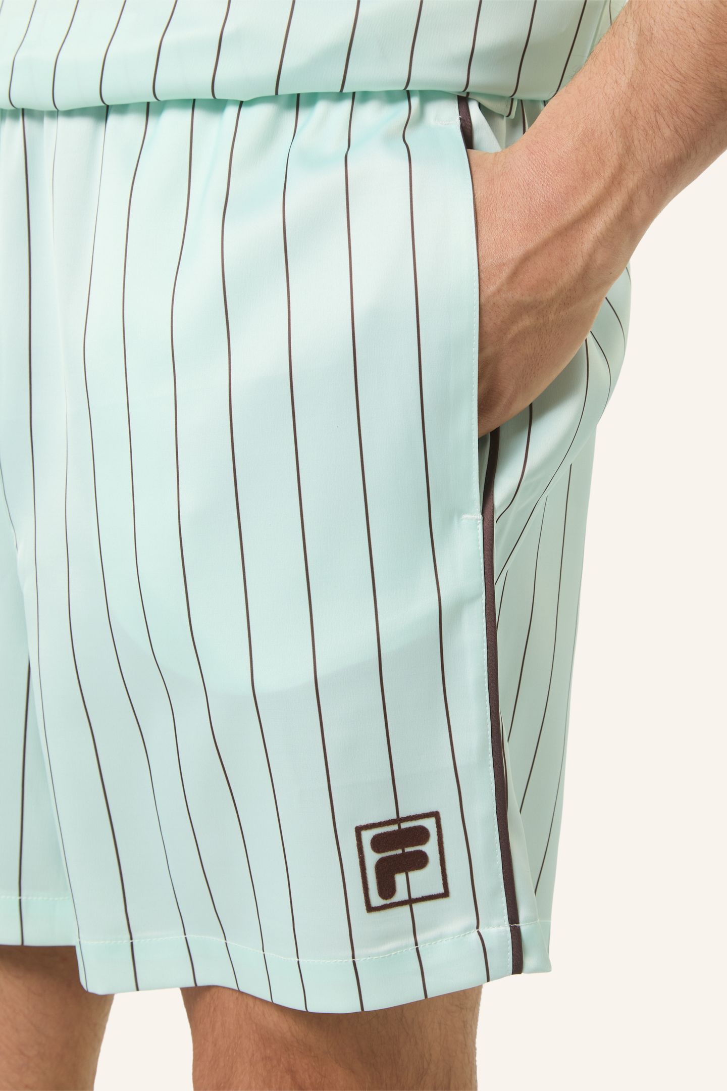 COVERCIANO LOOSE PINSTRIPED SATIN SHORTS SOOTHING SEA / BRAC 4
