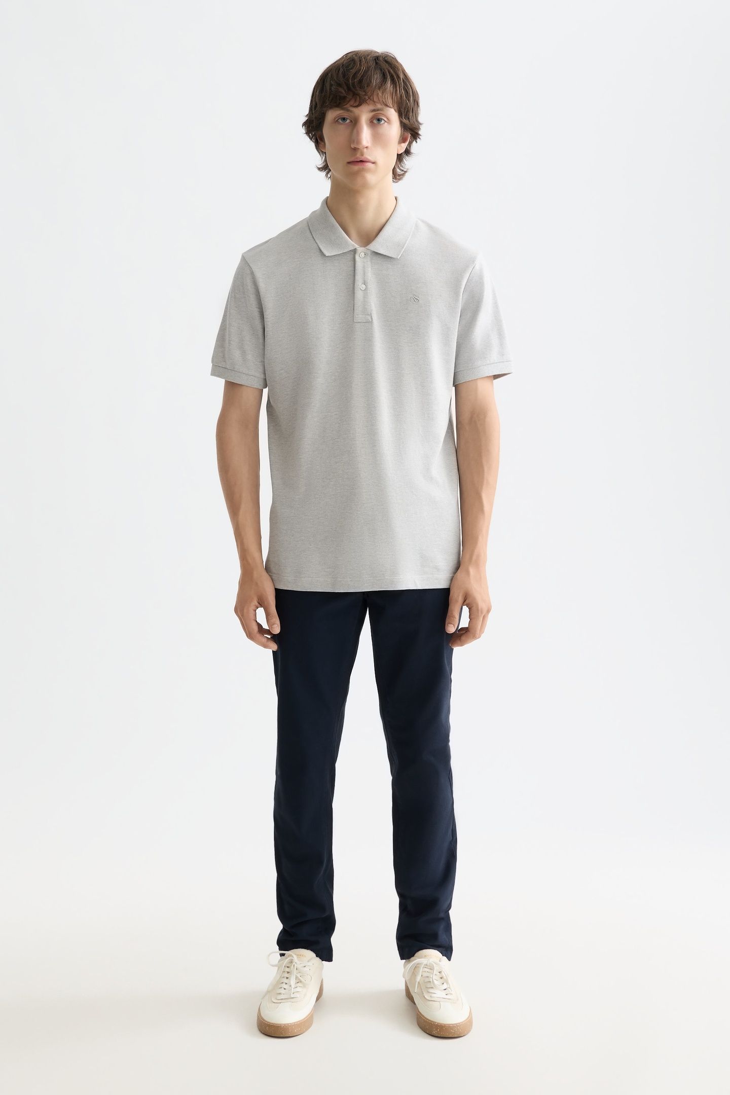 NOS CHEST LOGO REGULAR-FIT PIQUE POLO GREY MELANGE 3