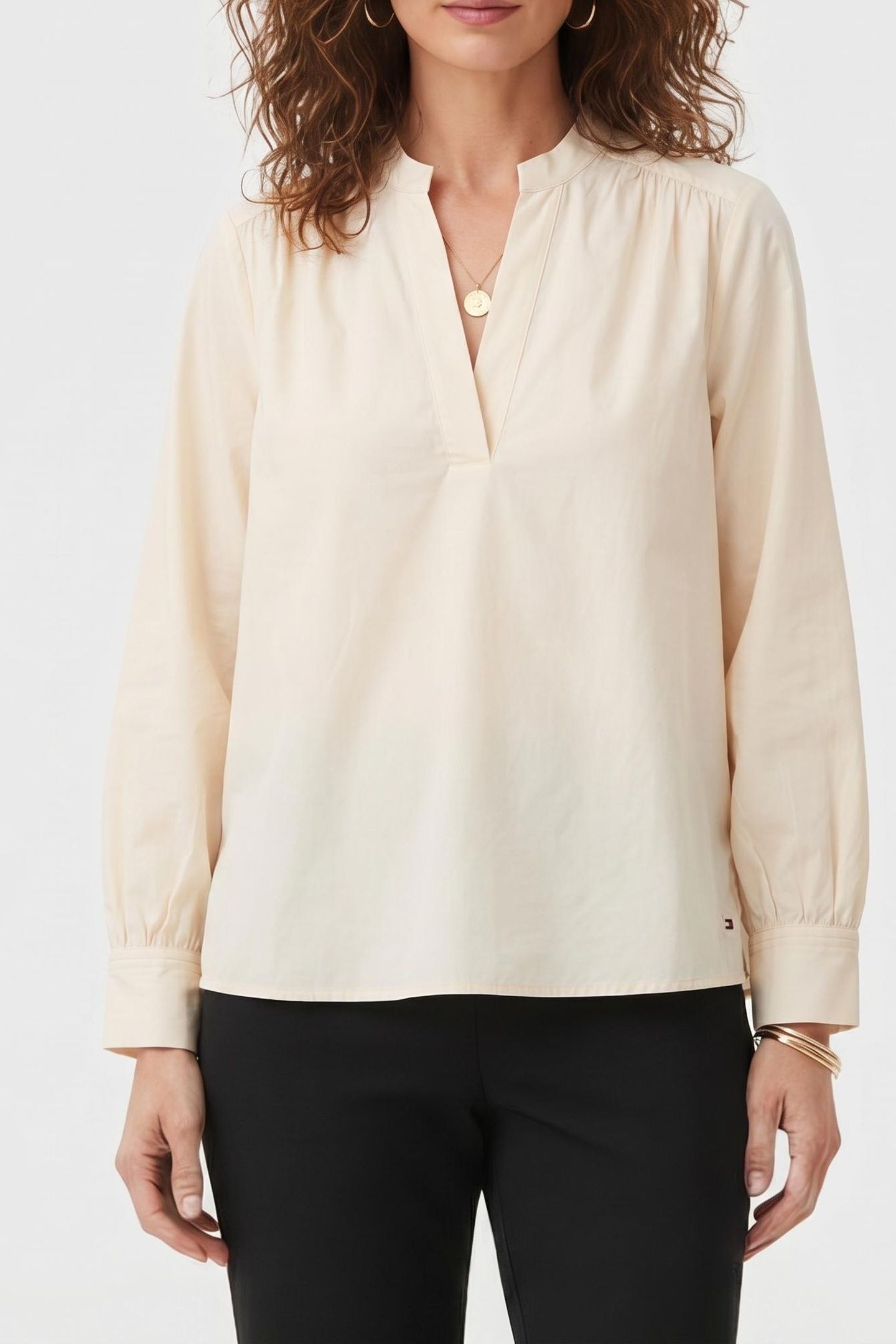 POPLIN V-NECK BLOUSE CALICO 1