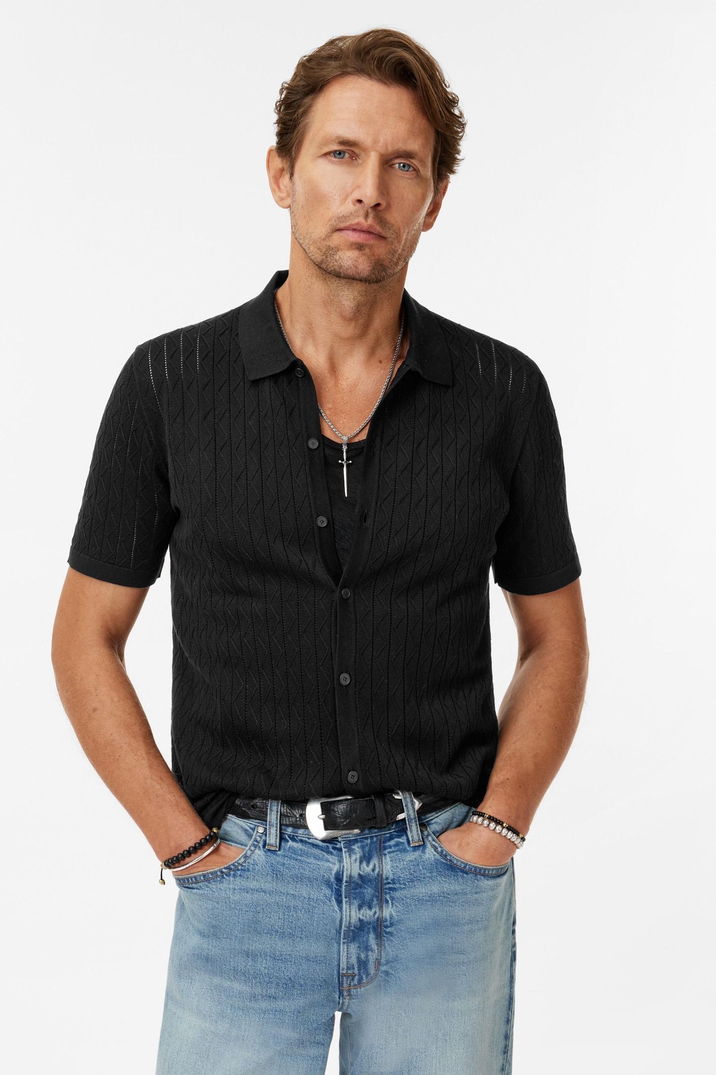 MOORE SS TEXTURE SWEATER SHIRT BLACK 1