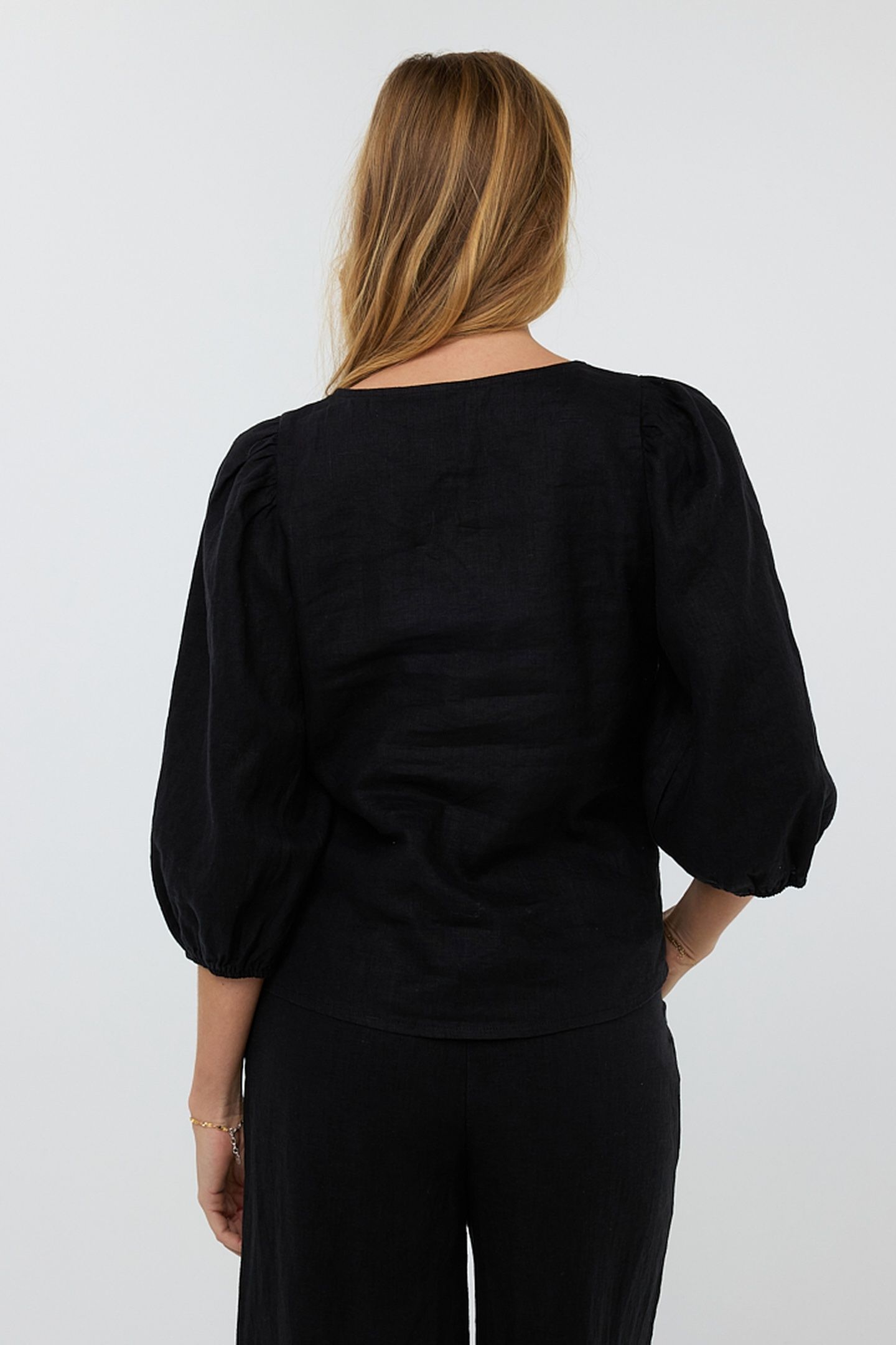 BLOUSE R-NECK LINEN BLACK 3