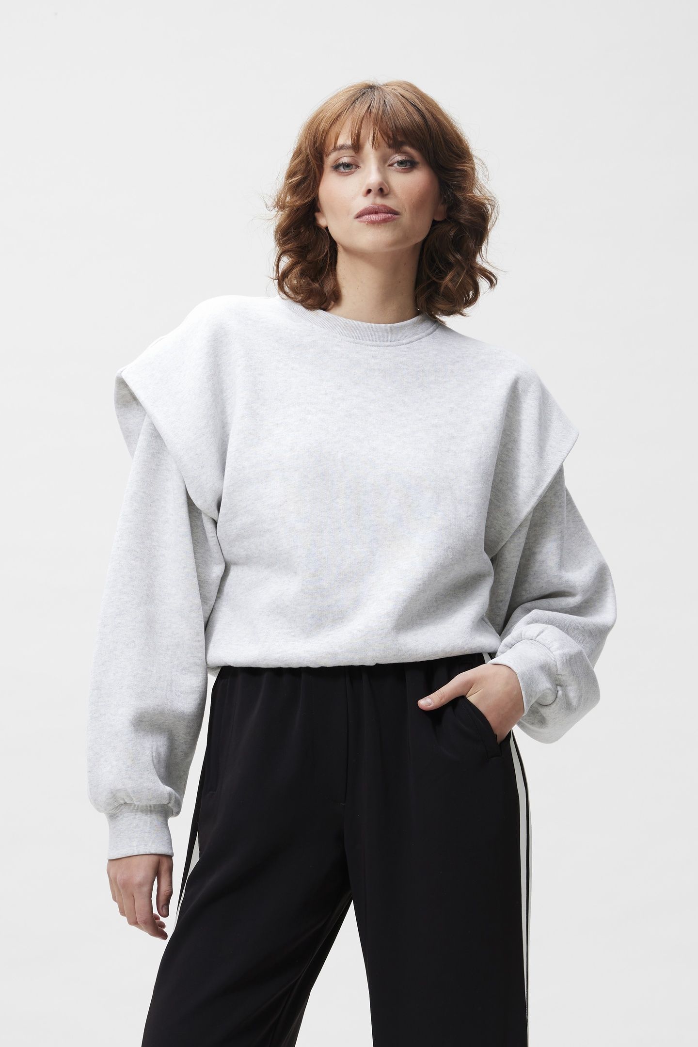 FOLDED SHOULDER SWEATER LIGHT GREY MELANGE 1