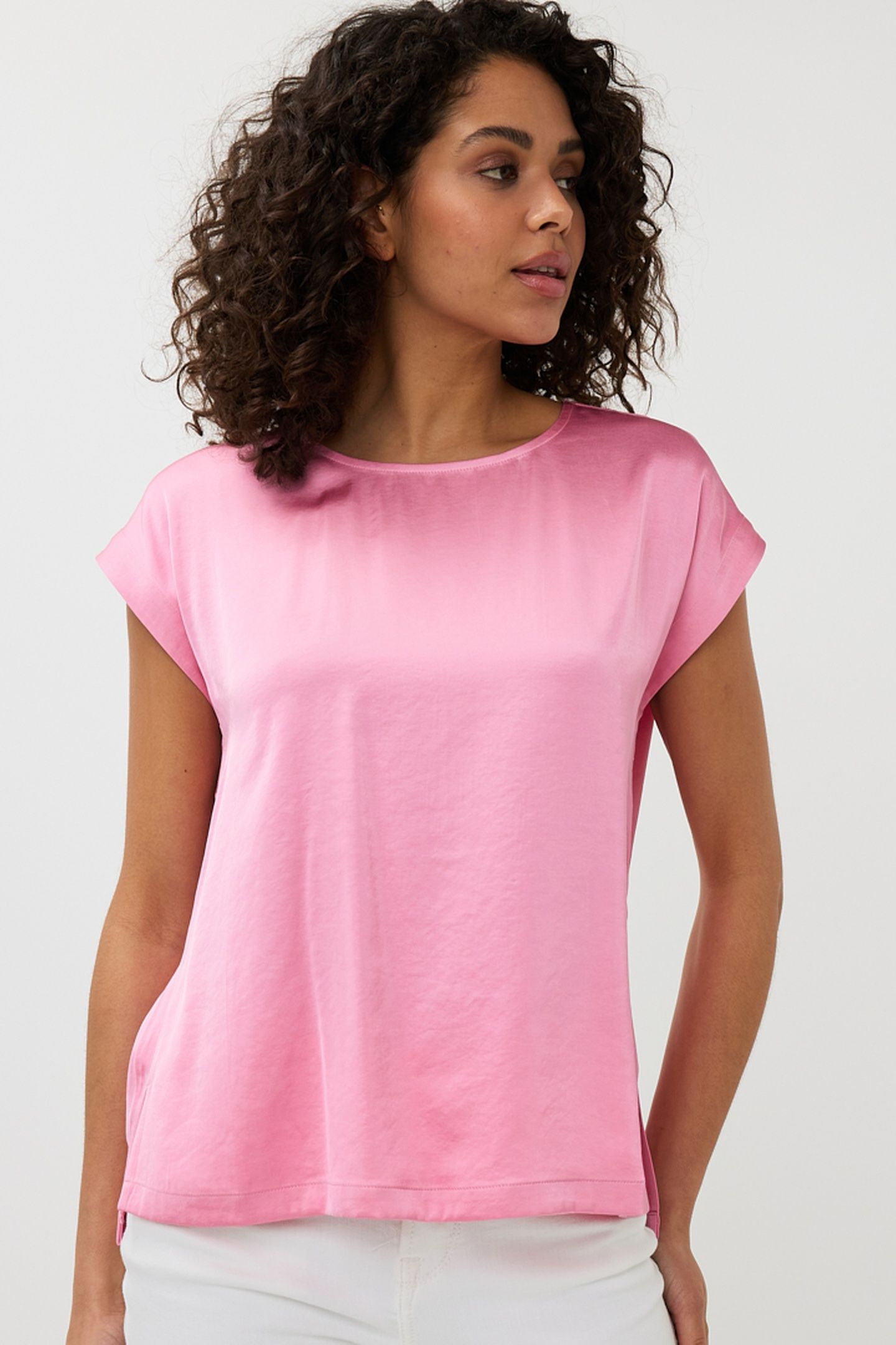 BLOUSE R-NECK SATIN LOOK ROSE 2