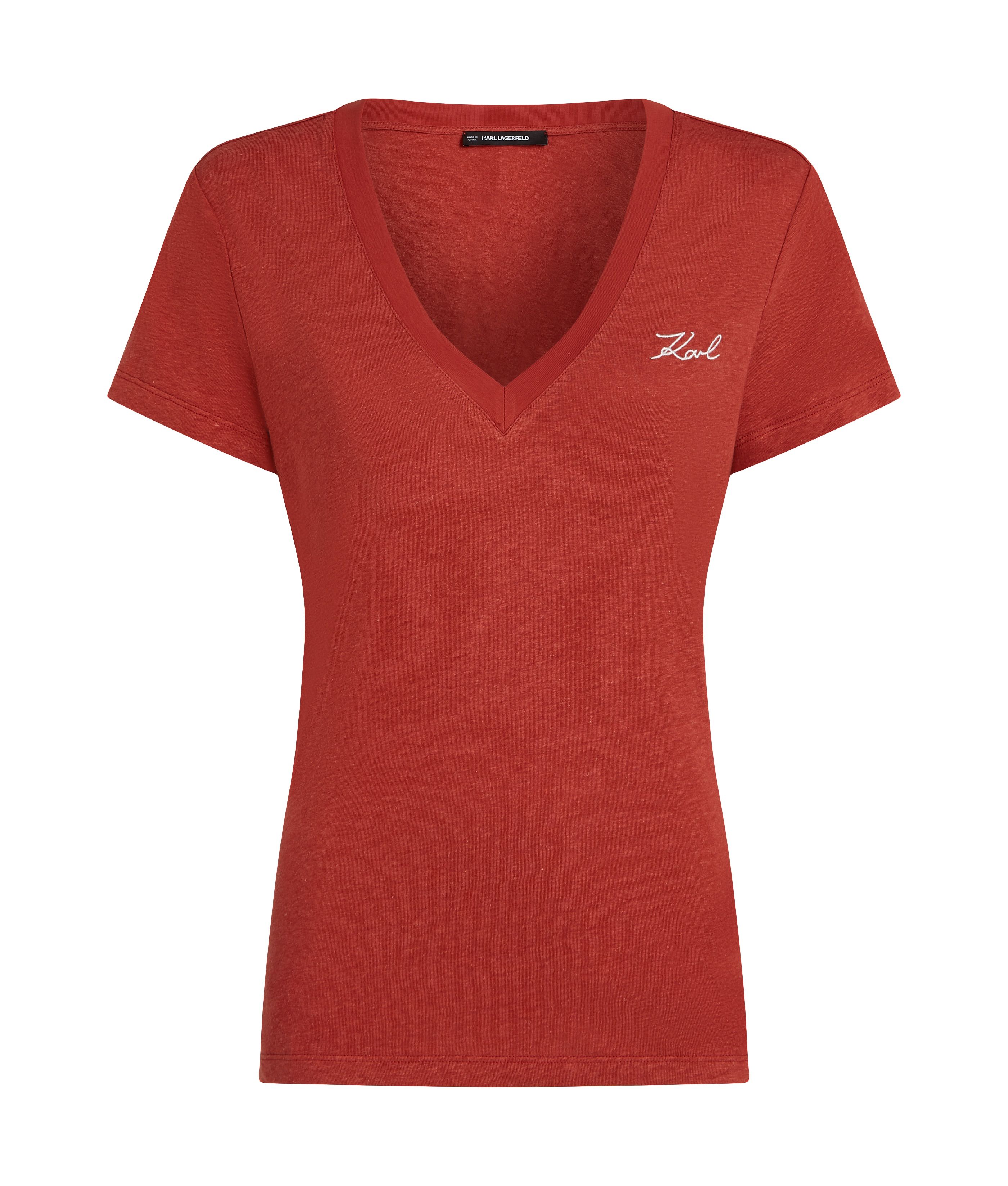 LINEN BLEND V-NECK T-SHIRT CINNABAR 3