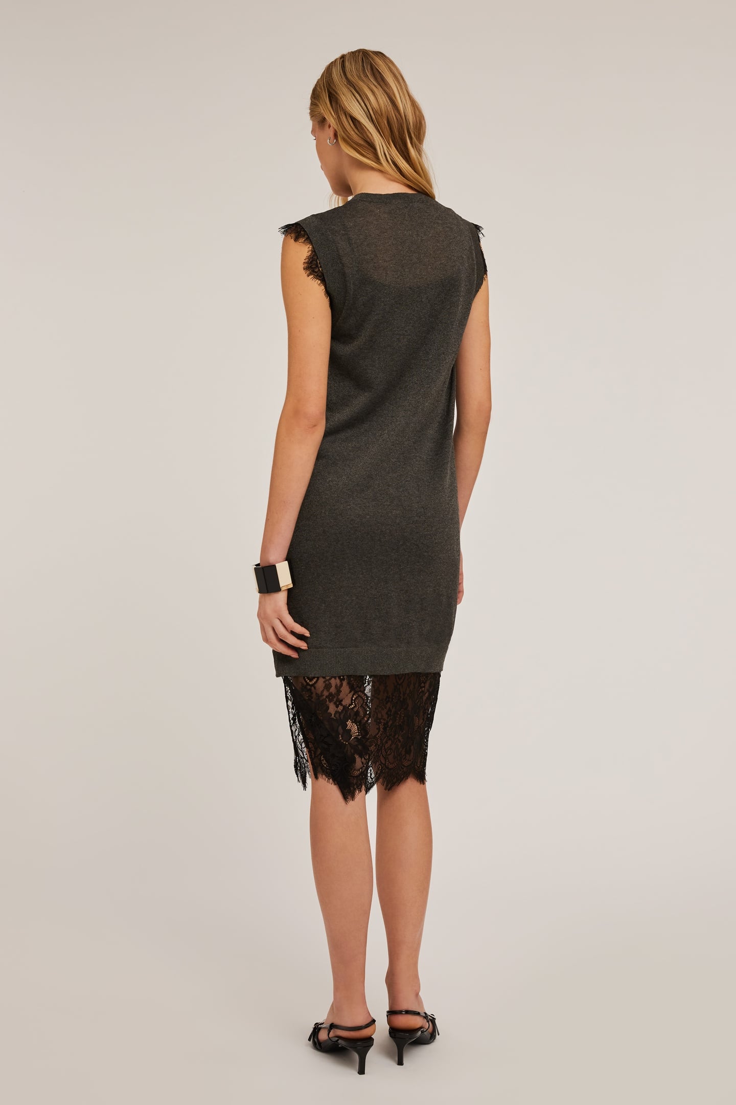 KNIT DRESS WITH LACE TRIMS GREY 2