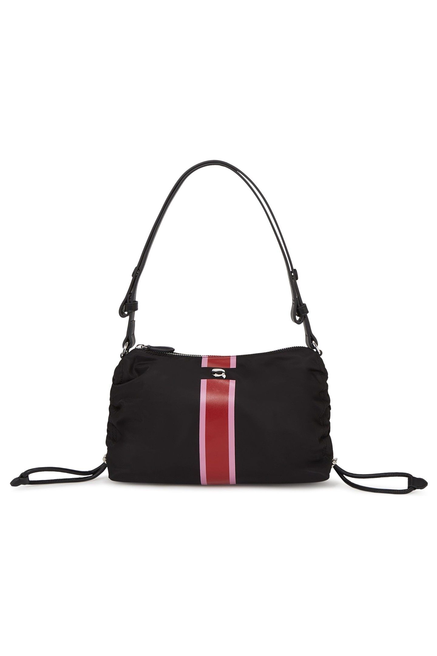 IKON NYLON STRIPE SMALL SHOULDER BAG DRAWSTING BLACK 1