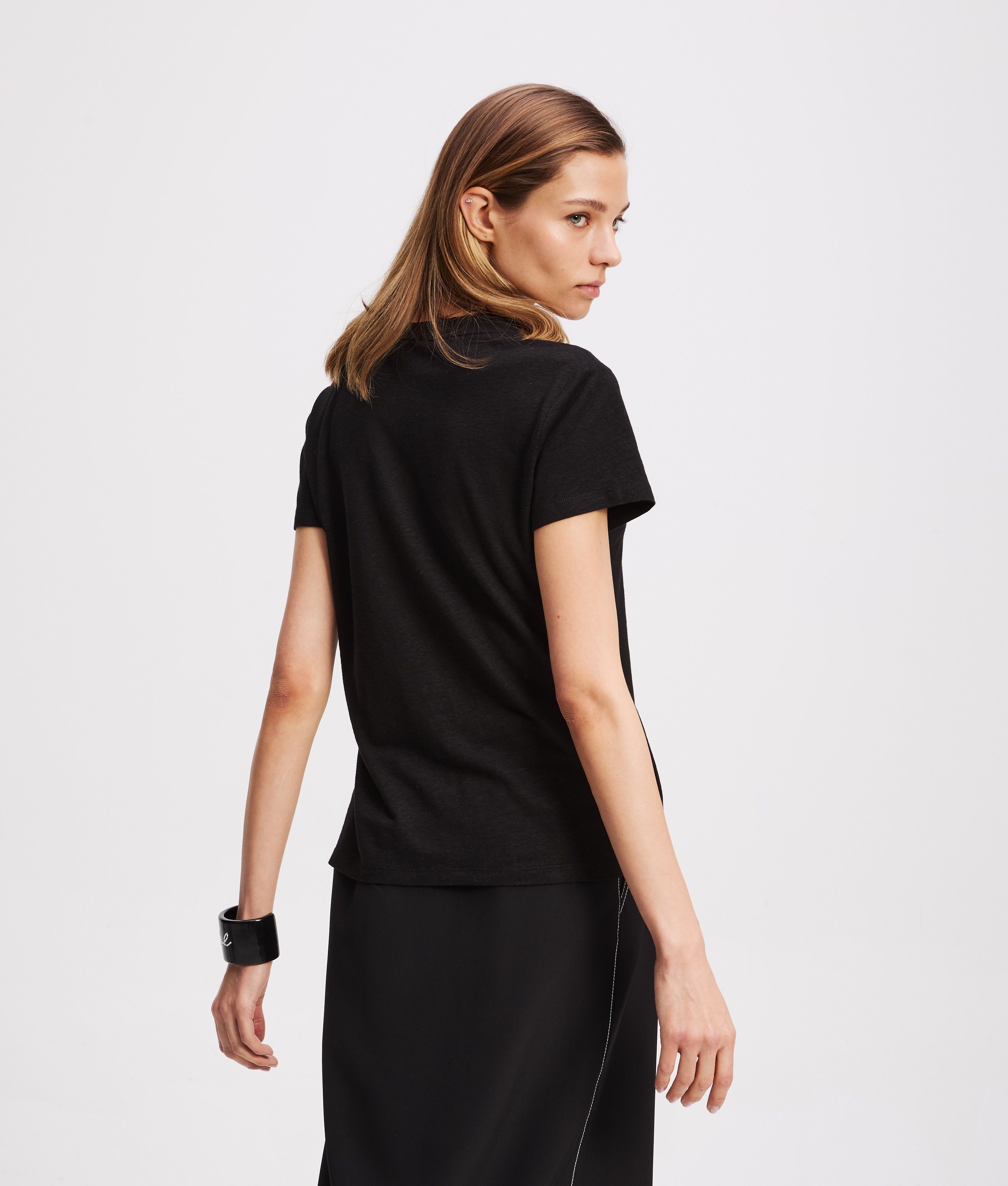 LINEN BLEND V-NECK T-SHIRT BLACK 3