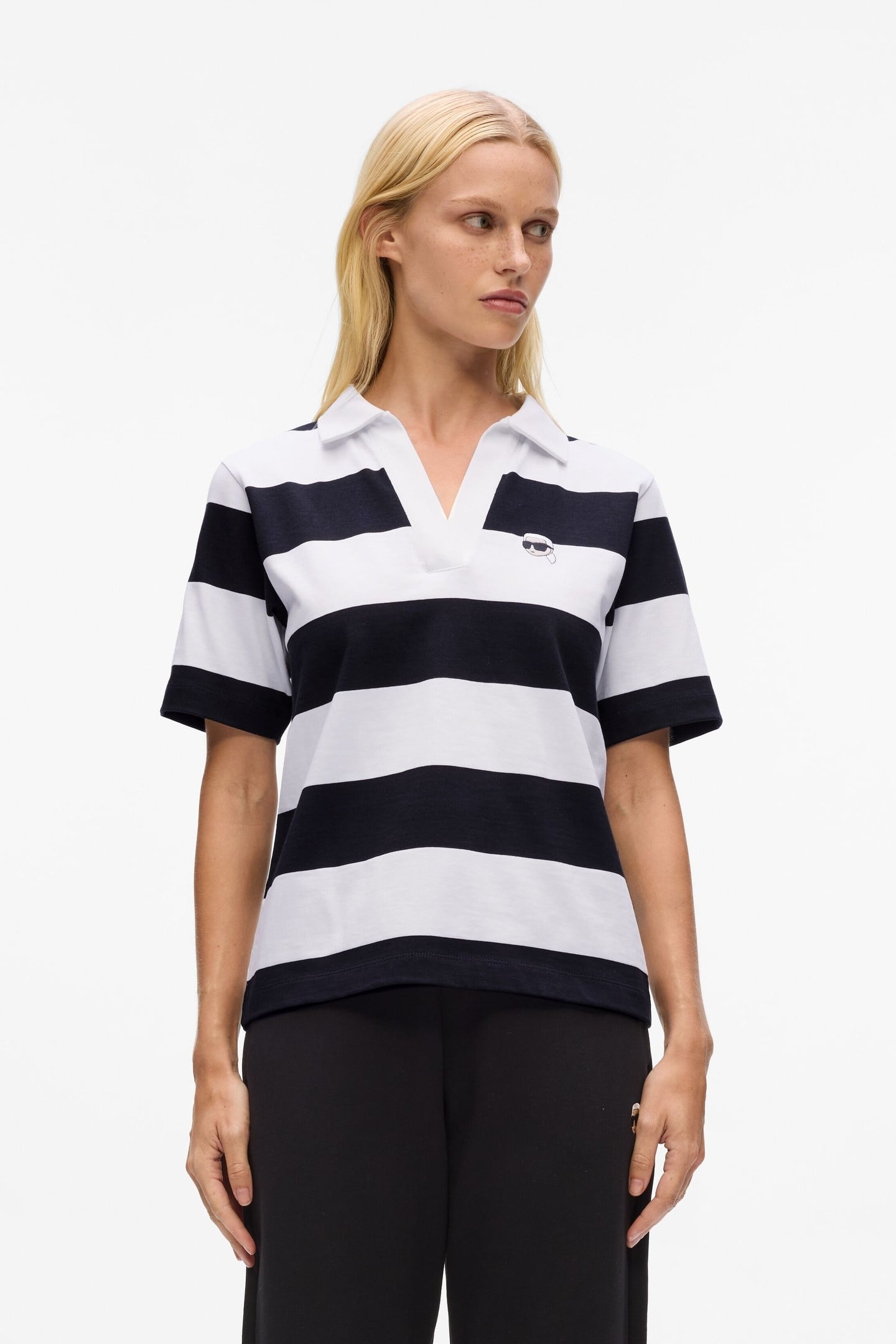IKON PATCH STRIPE SSLV POLO BLACK-CANNOLI CREAM 1