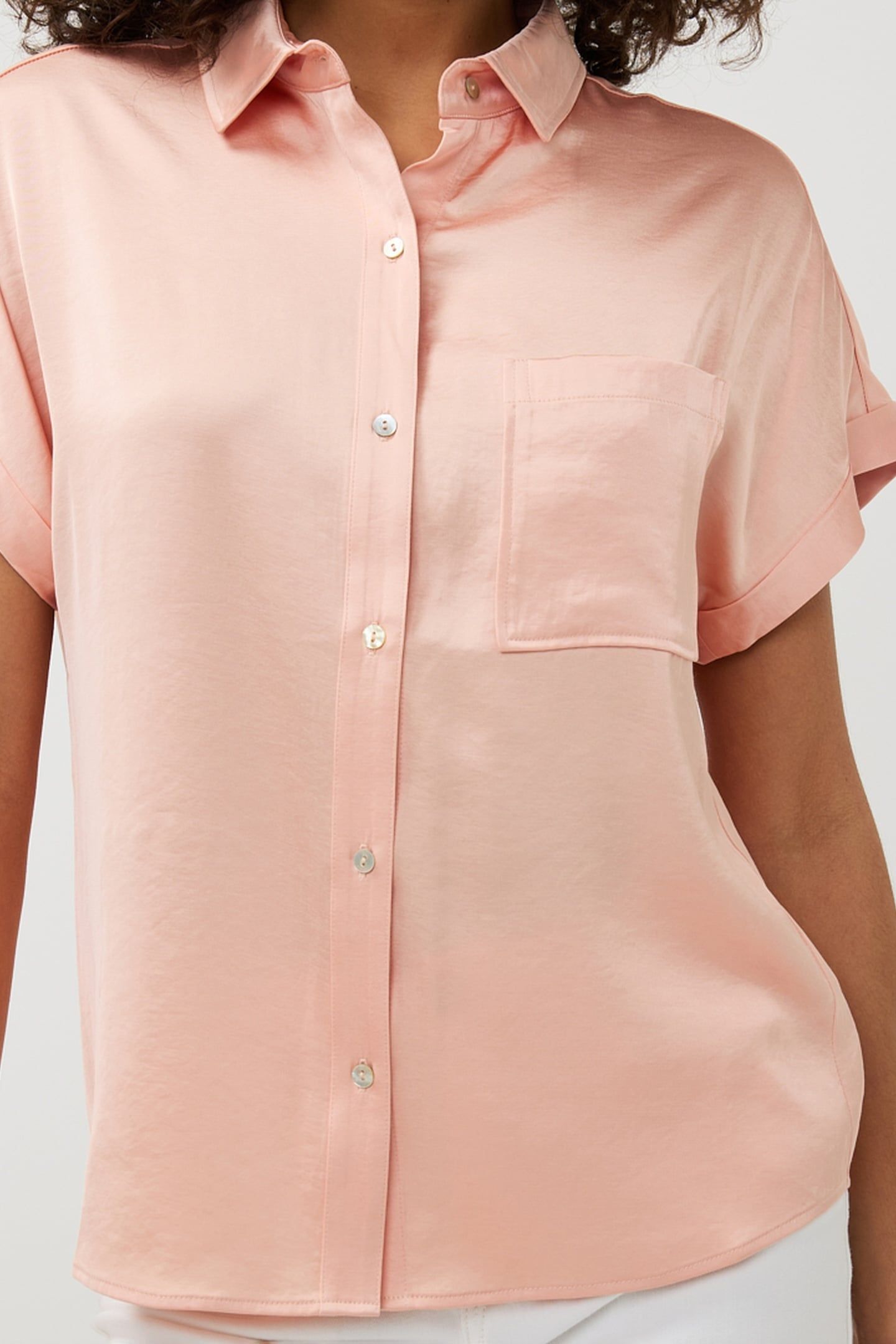 BLOUSE S/SLVE POCKET SATIN LOOK LIGHT APRICOT 7