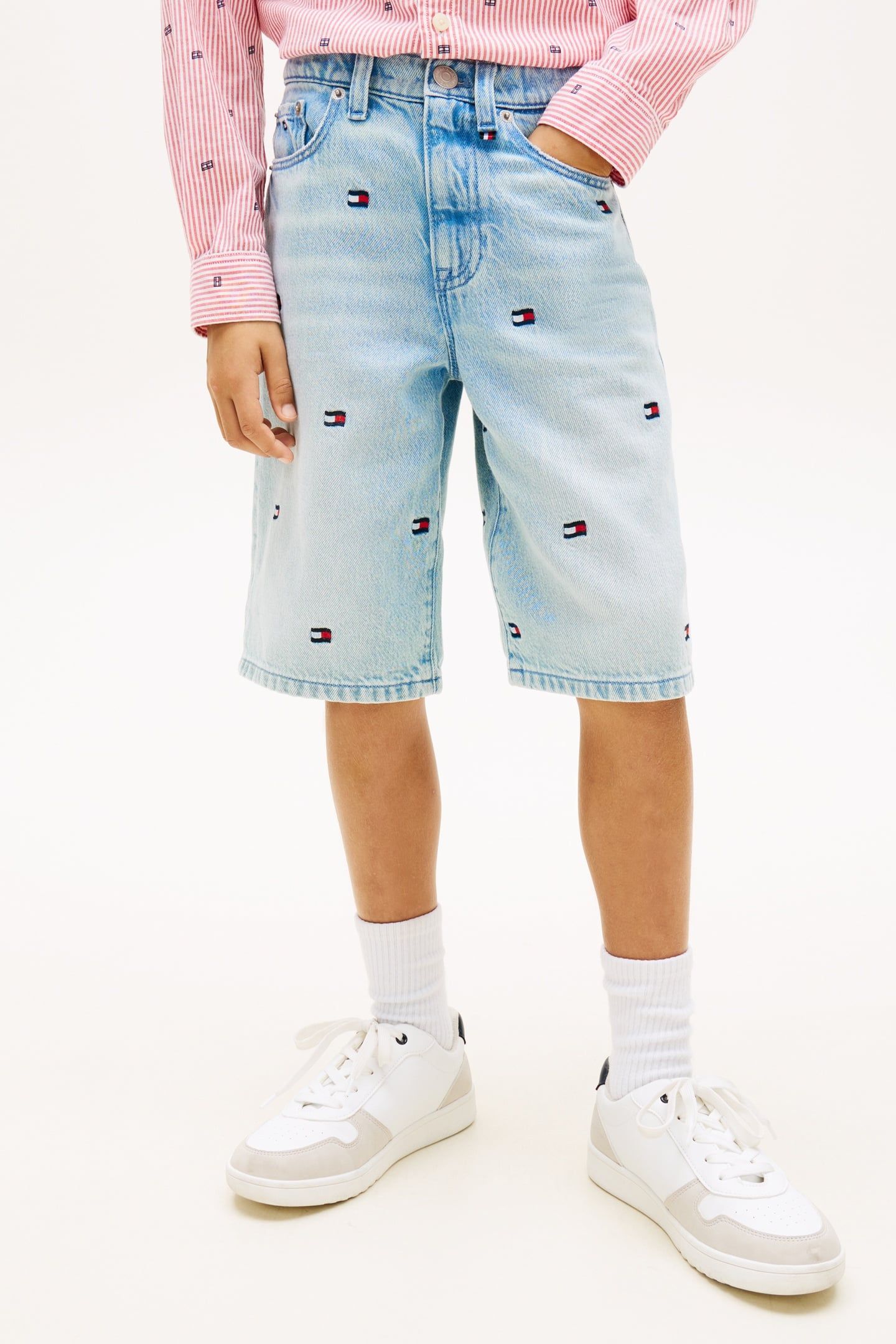 BOYS WAVY FLAG EMBROIDERY LOOSE DENIM SHORTS 1