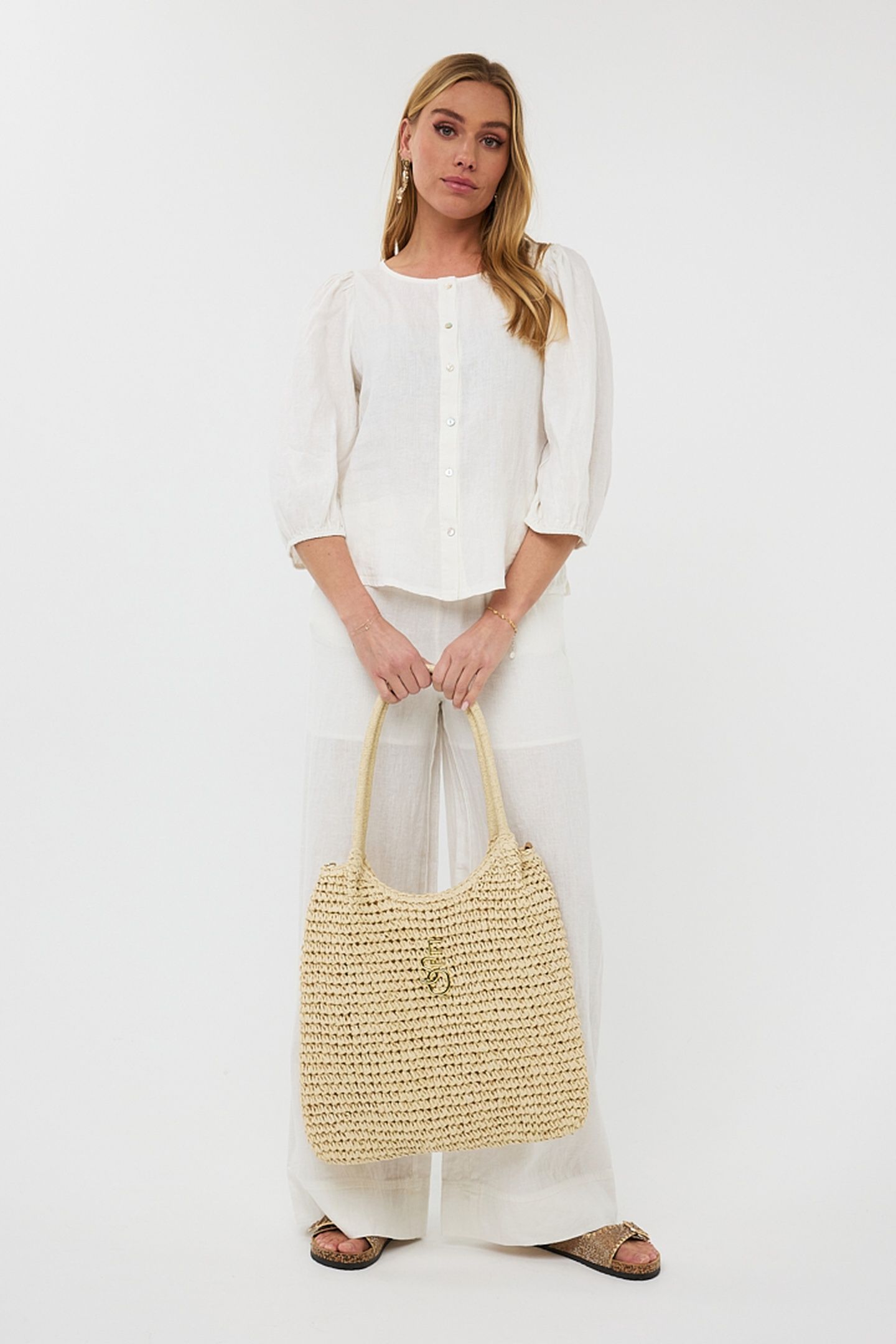 BLOUSE R-NECK LINEN OFF WHITE 2