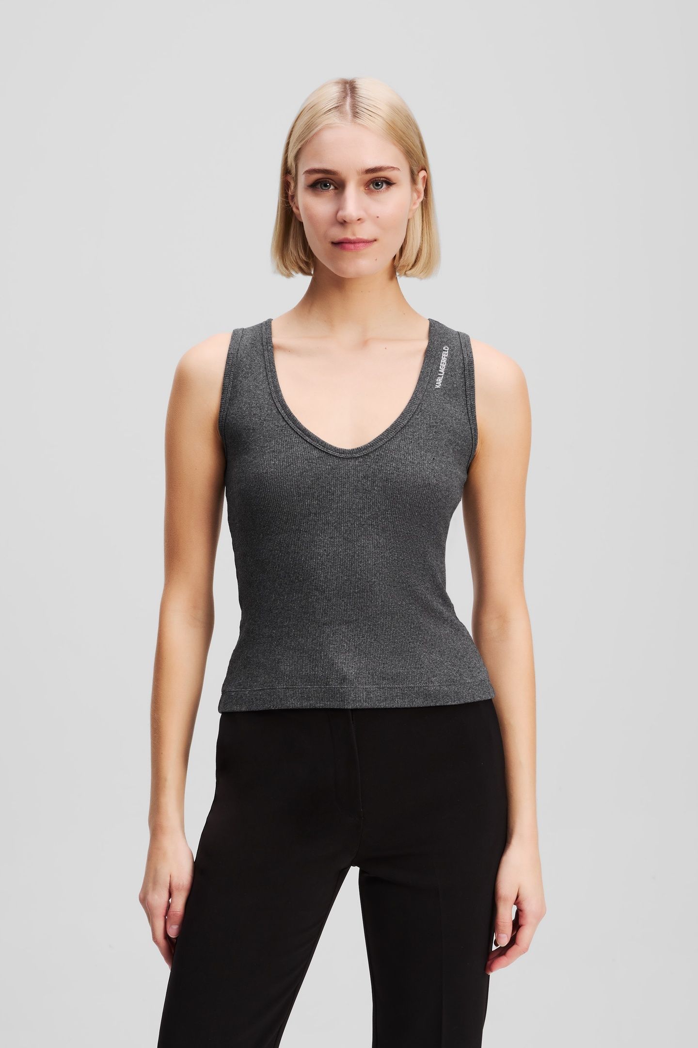 RIBBED V-NECK TANK MELANGE GREY MELANGE 1