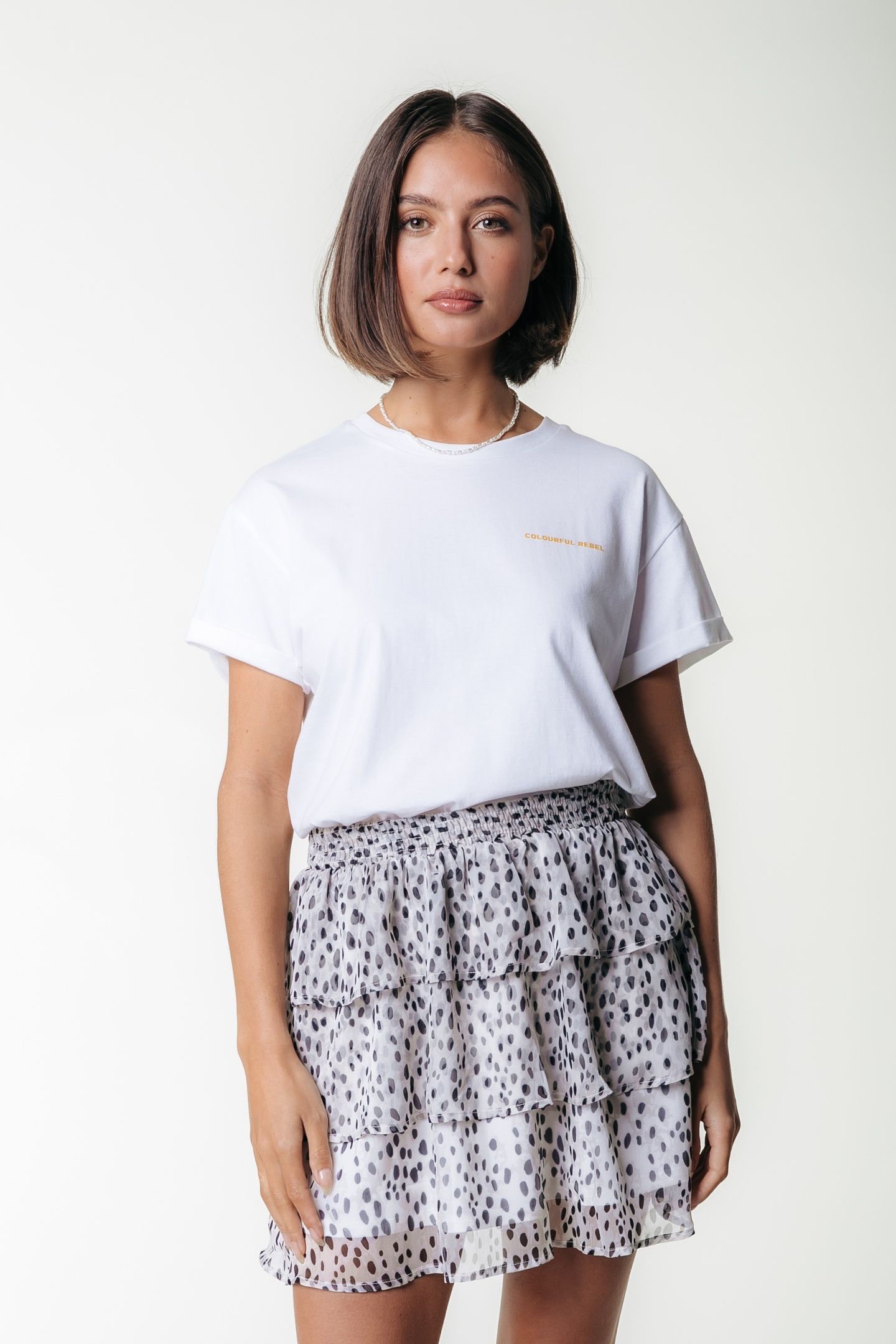 DAPHNE CHEETAH PLEATED MINI RUFFLE SKIRT BEIGE 1