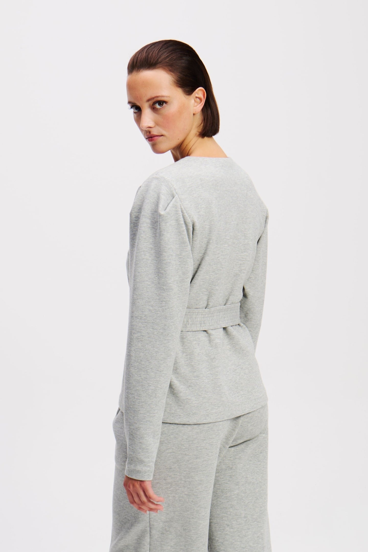 DOUBLE JERSEY VNECK SWEATSHIRT LIGHT GREY MELANGE 2