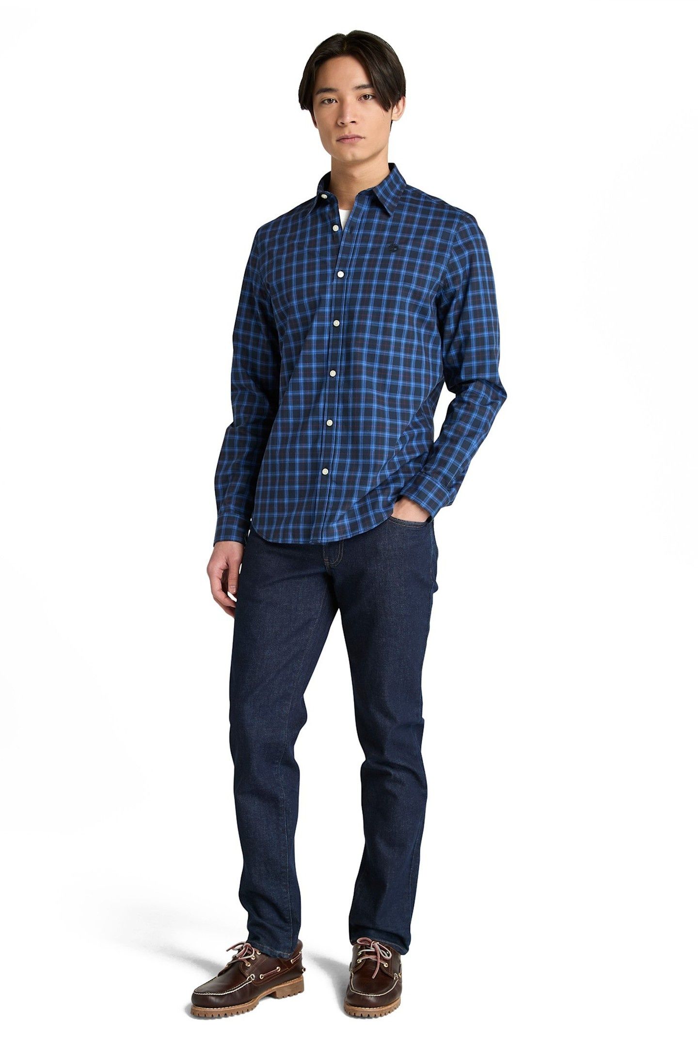 POPLIN CHECK SHIRT DRK SAPPHIRE YD 1
