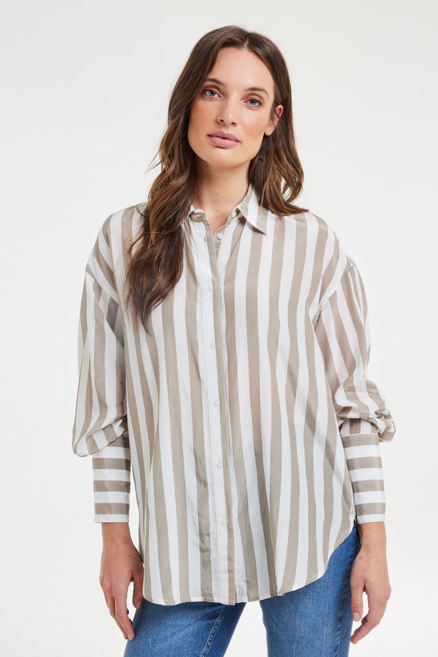 OVERSIZED SHIRT LISAN TAUPE OFFWHITE STRIPE 1