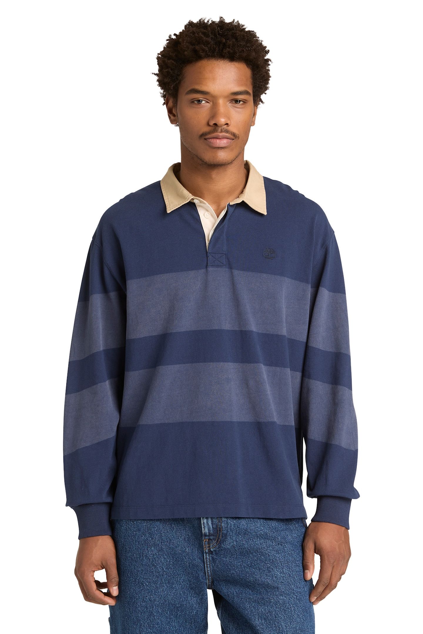 UNISEX LS STRIPED RUGBY POLO NAVY 2