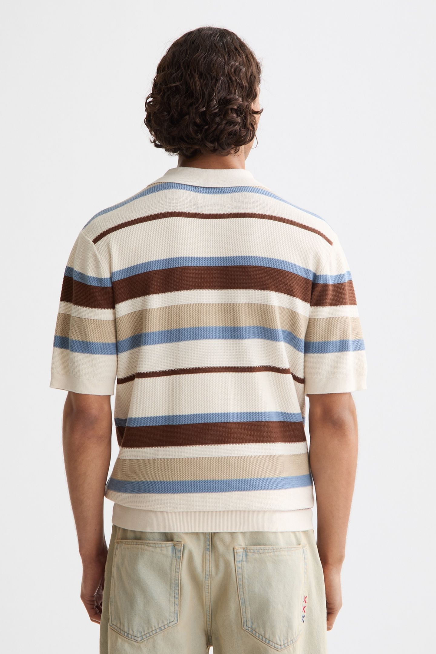 REGULAR-FIT KNITTED STRIPED POLO PLAZA TAUPE STRIPE 2