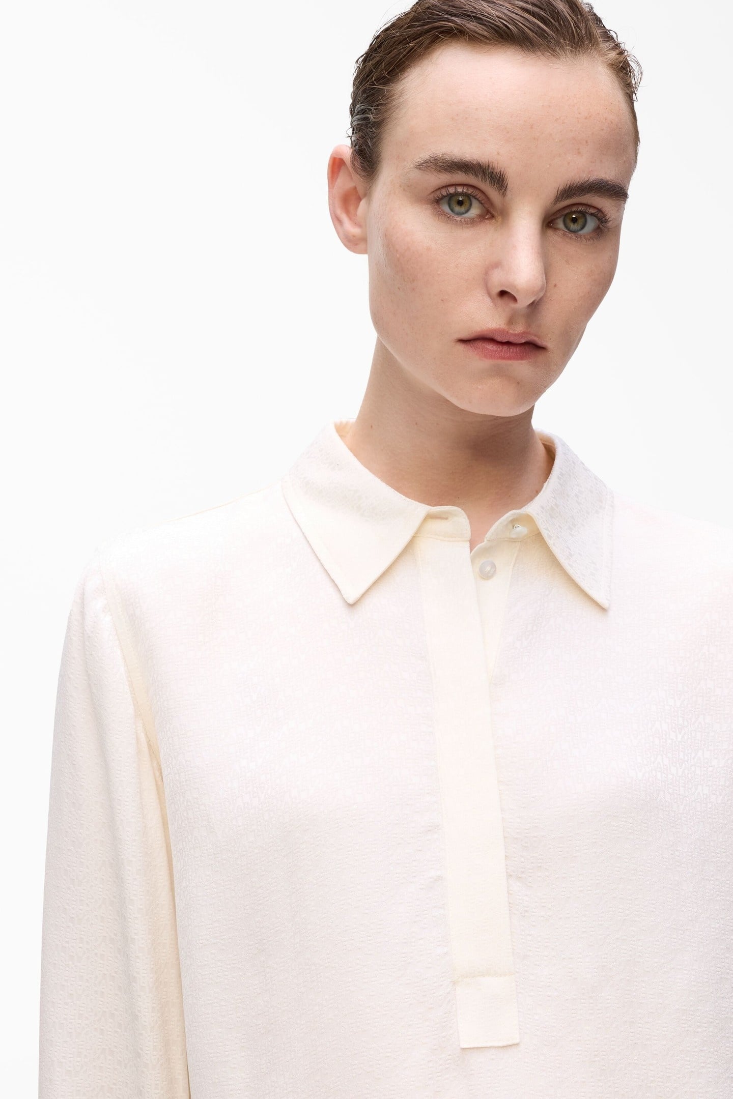 LOGO JACQUARD FLUID BLOUSE ELONGATED LOGO PRISTINE 2