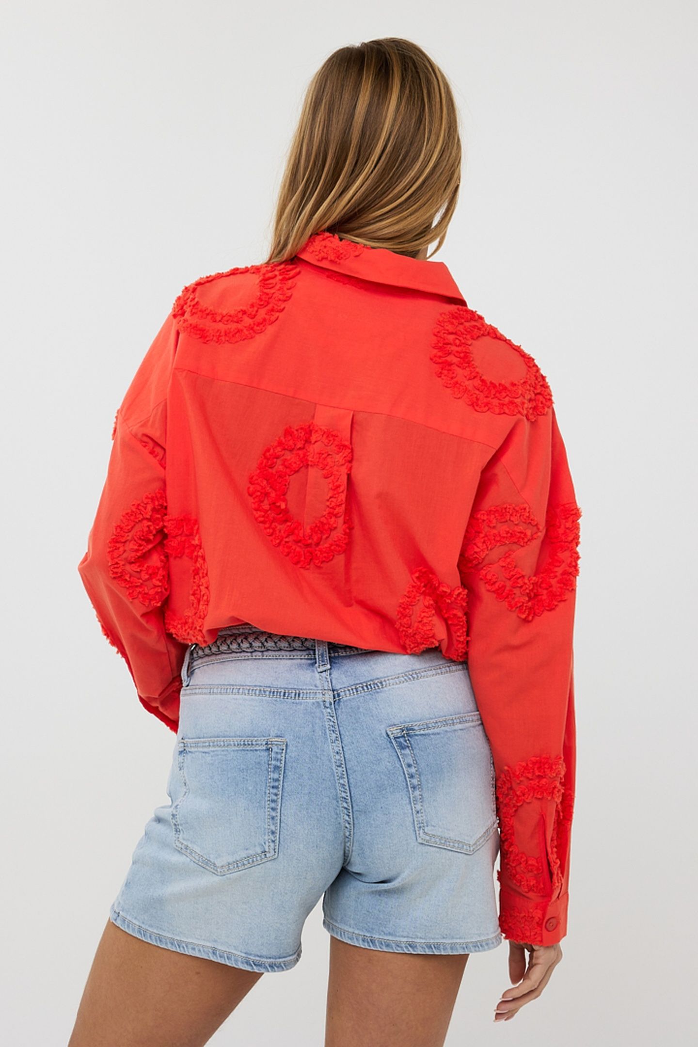 BLOUSE 3D CIRCLED EMBROIDERY RED ORANGE 3