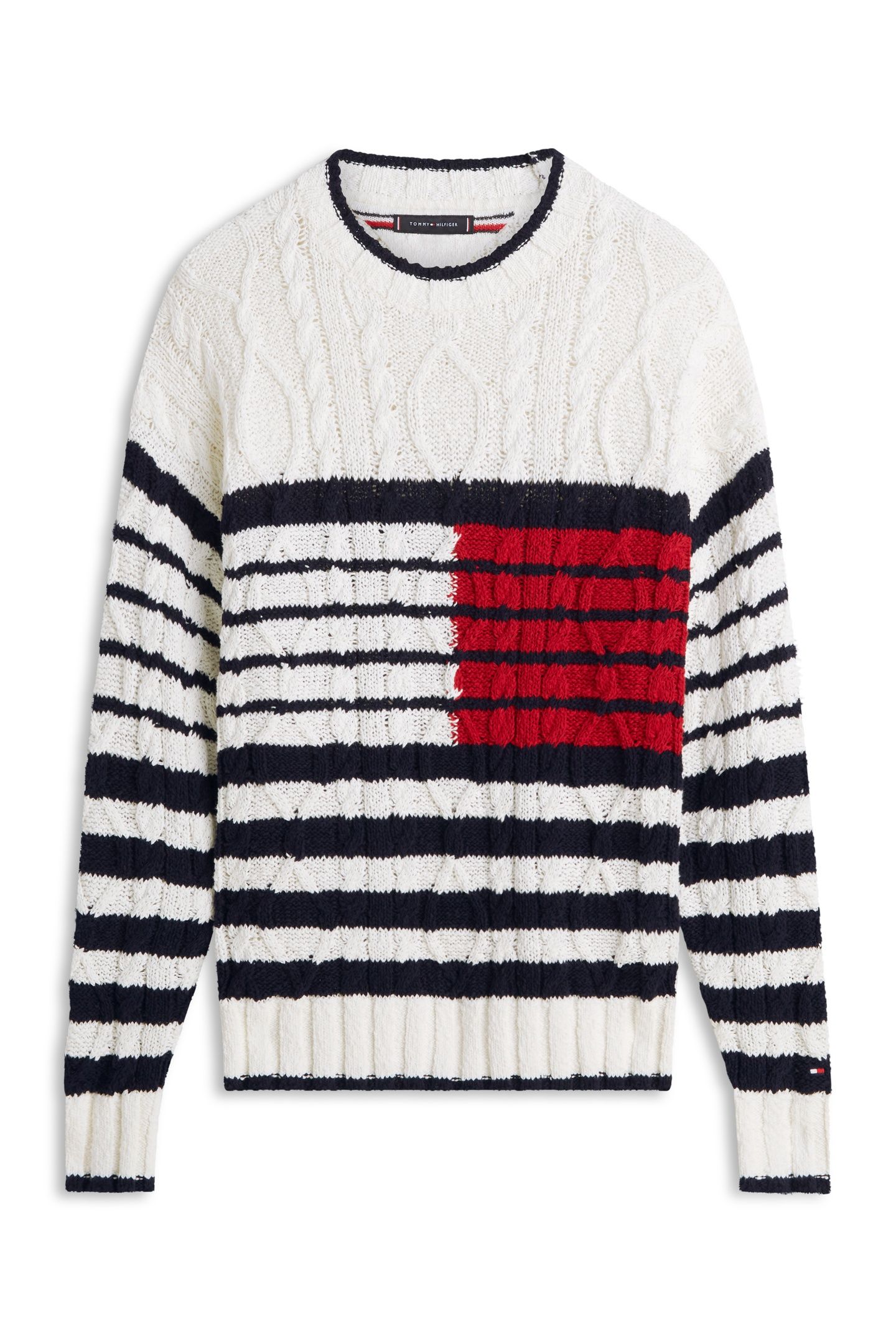 BRETON FLAG CABLE SWEATER IVORY/DESERT SKY/RED 4