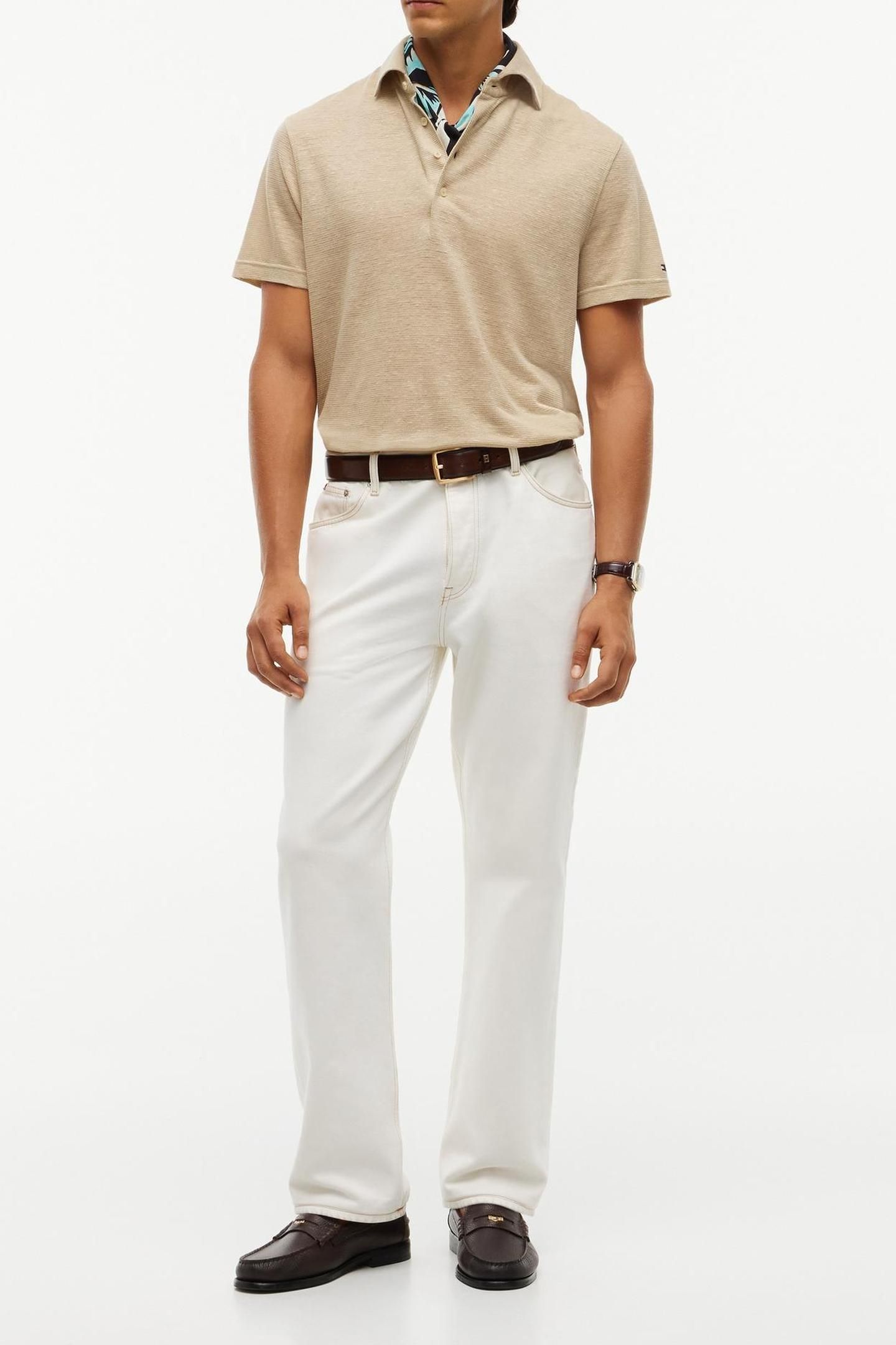 DC SPREAD COLLAR LINEN POLO SANDALWOOD 3