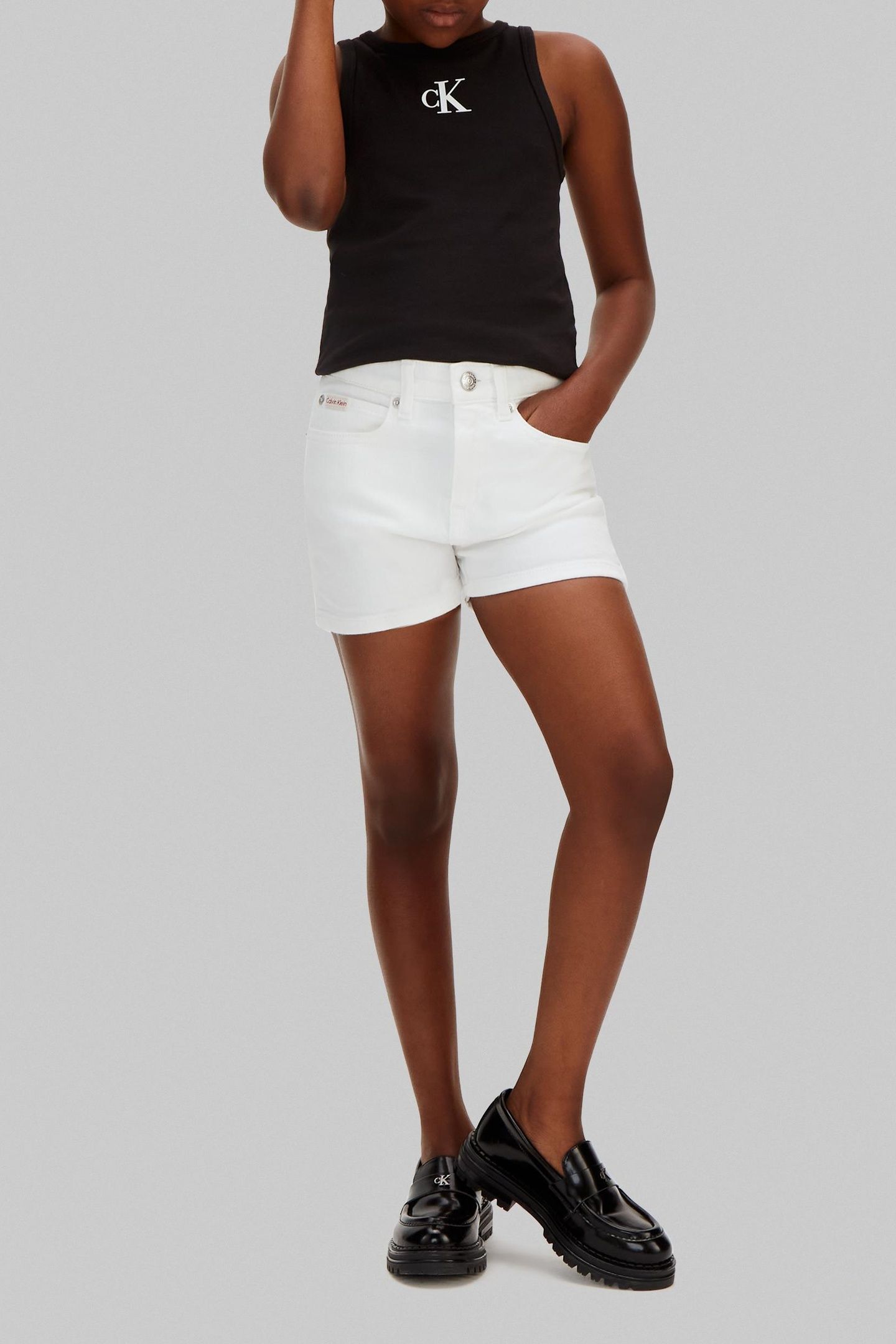 GIRLS HR RELAXED DENIM SHORTS WHITE 1