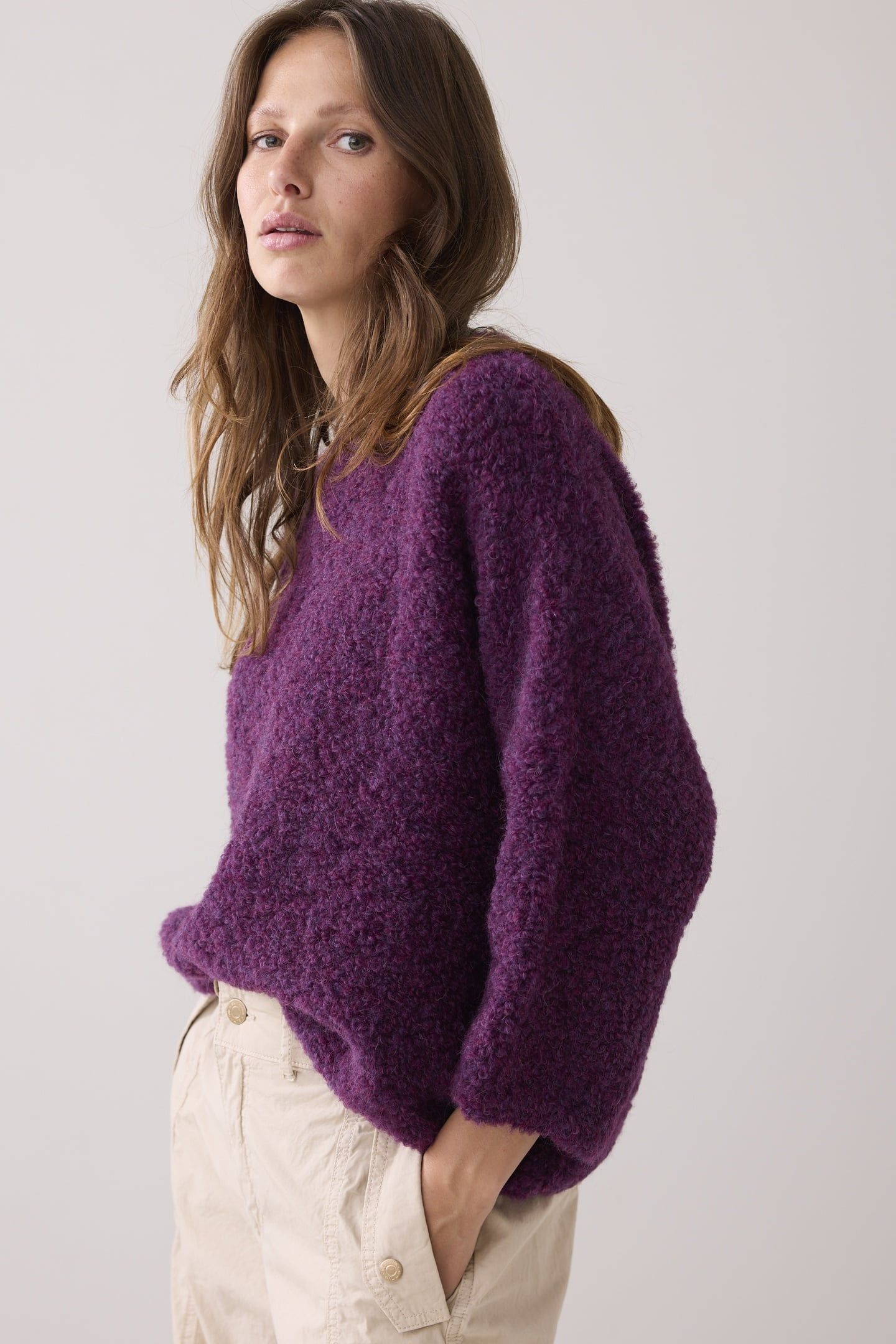 SWEATER SOFT BOUCLE KNIT WINEBERRY 3