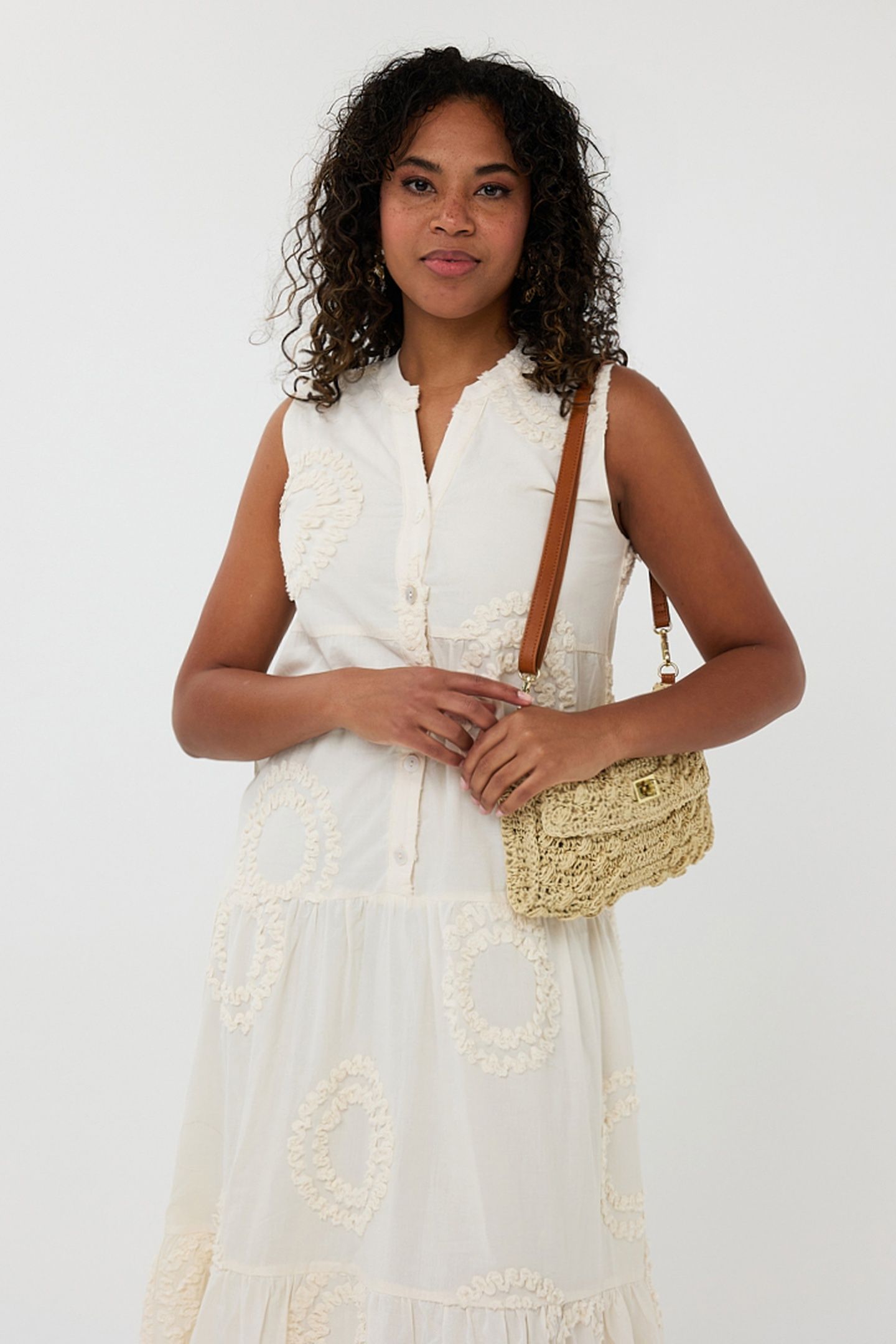 DRESS SLV/LSS 3D CIRCLED EMBROIDERY LIGHT SAND 2