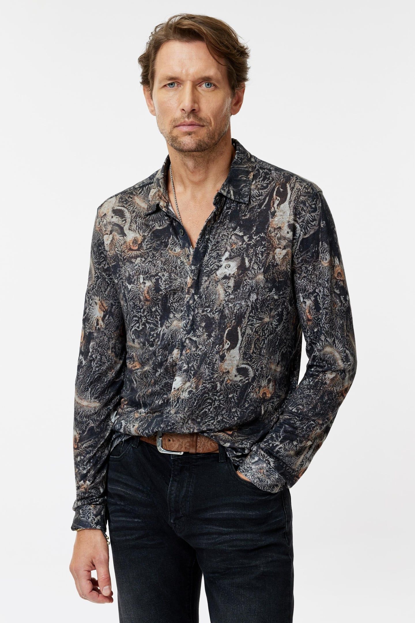 SANFRE REGULAR FIT LS COLLAR SHIRT WITH IRON GREY 1