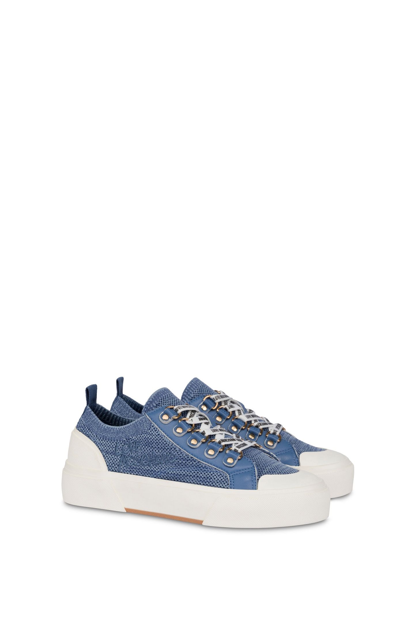 SNEAKERS IN STOCKING AND CALFSKIN BLUE 2