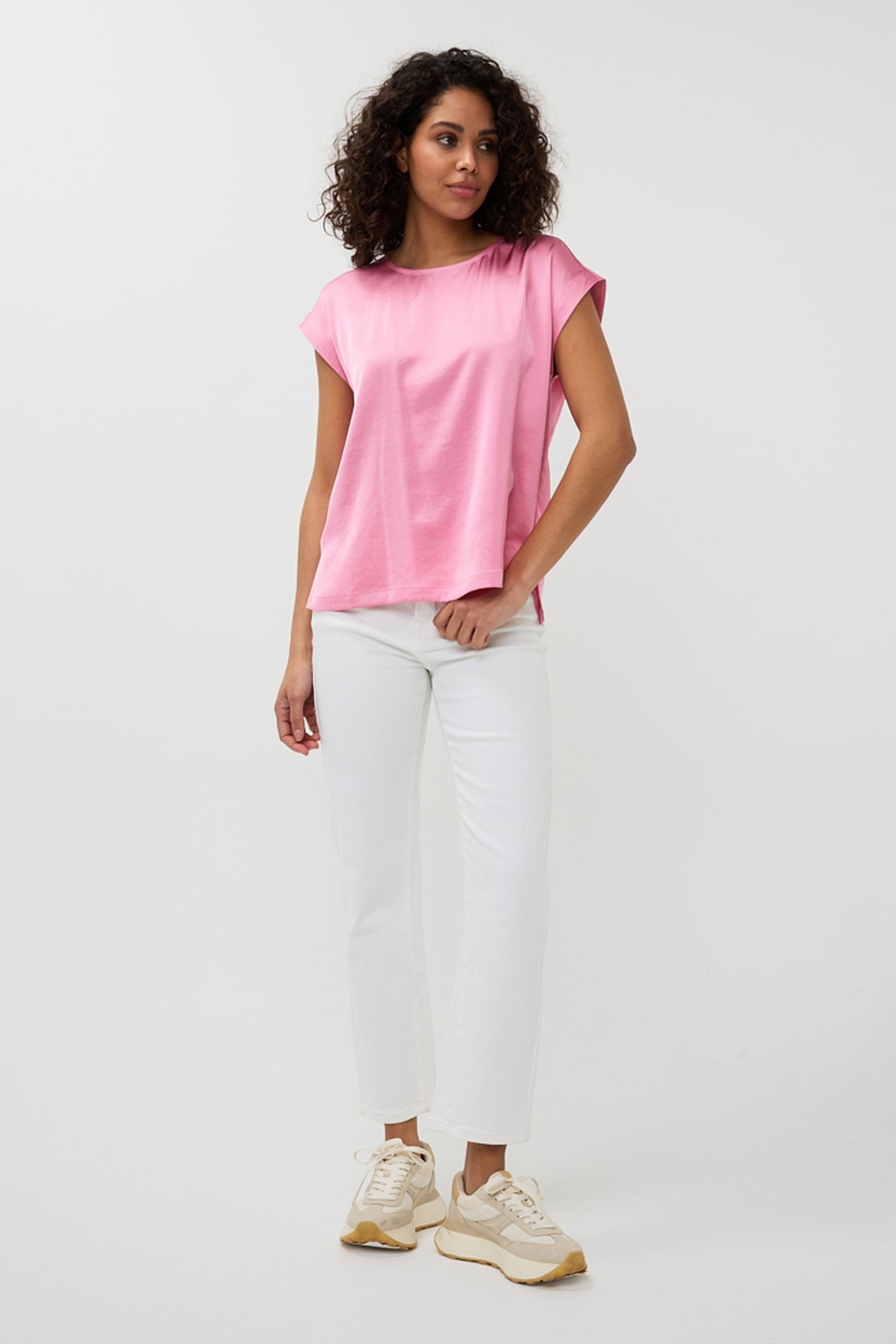 BLOUSE R-NECK SATIN LOOK ROSE 1