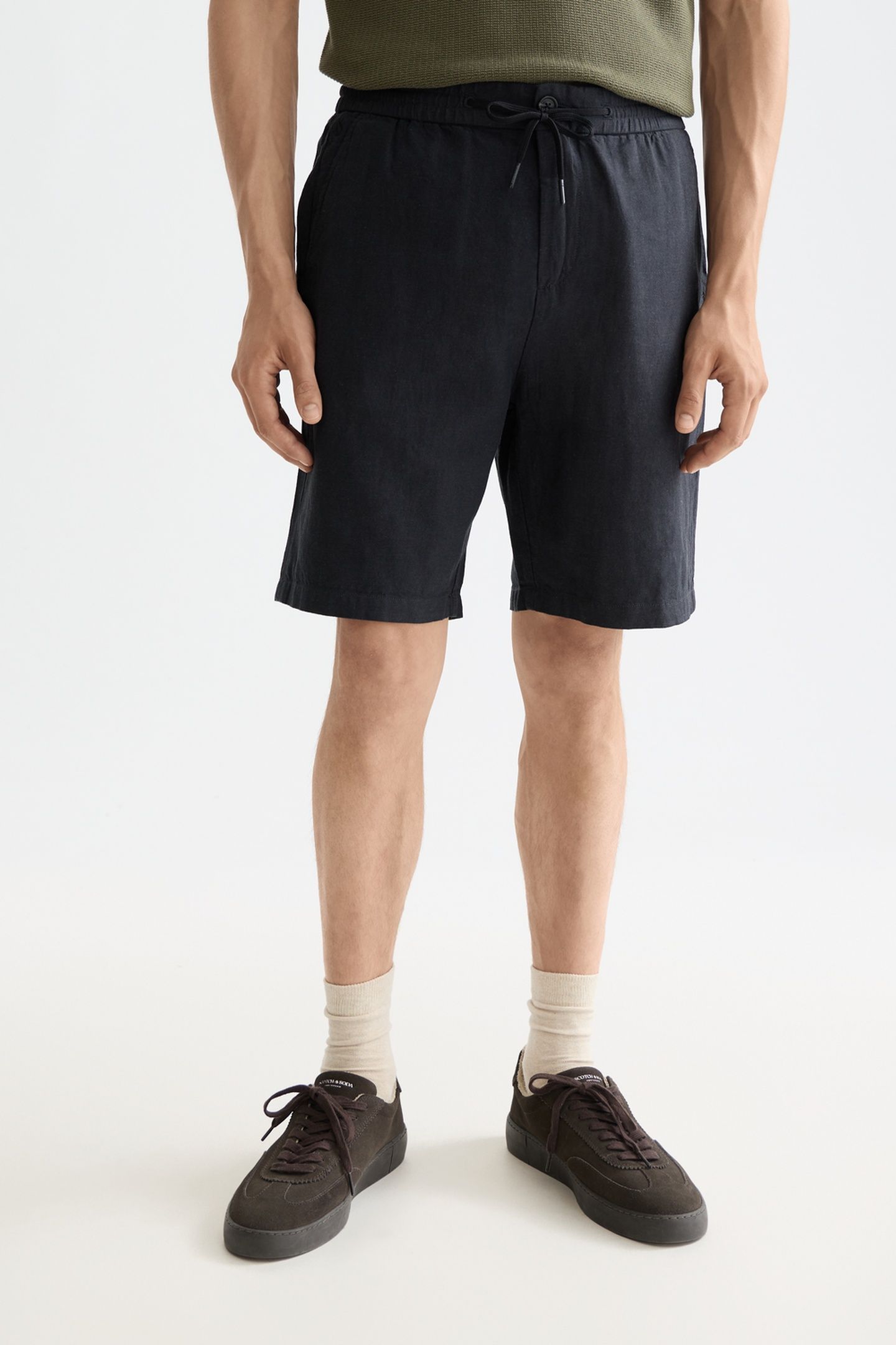 FAVE - COTTON-LINEN TWILL BERMUDA SHORT BLACK 1