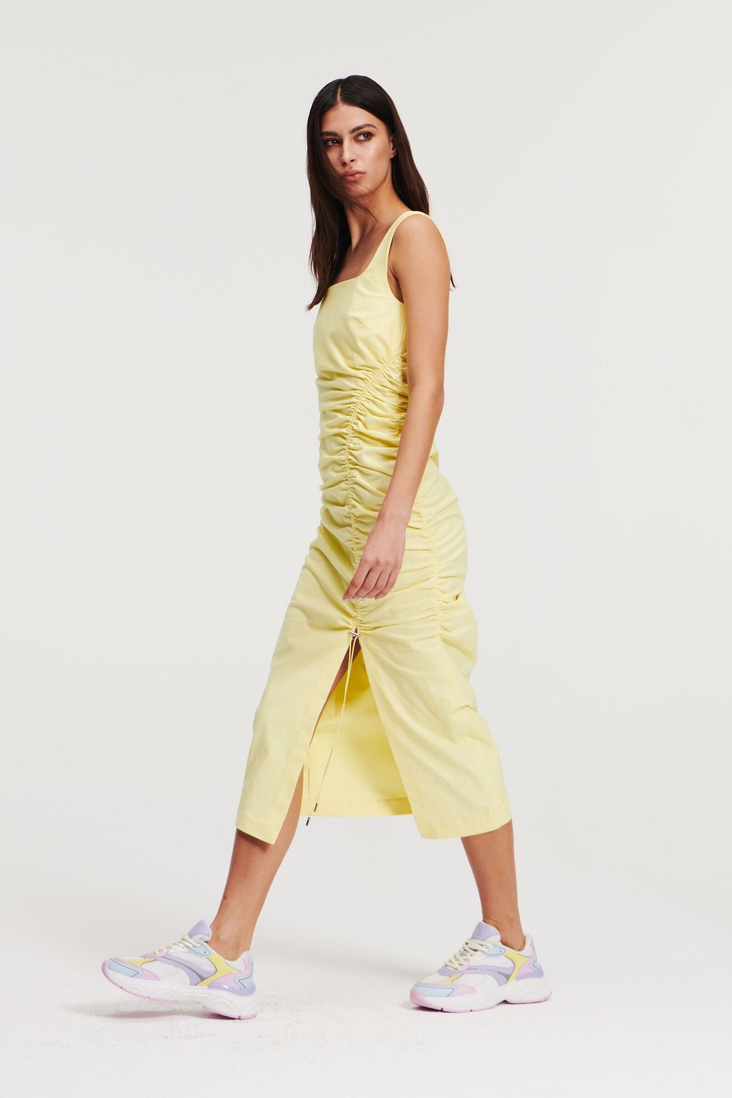 GATHERED STRETCH DRESS ELFIN YELLOW 2