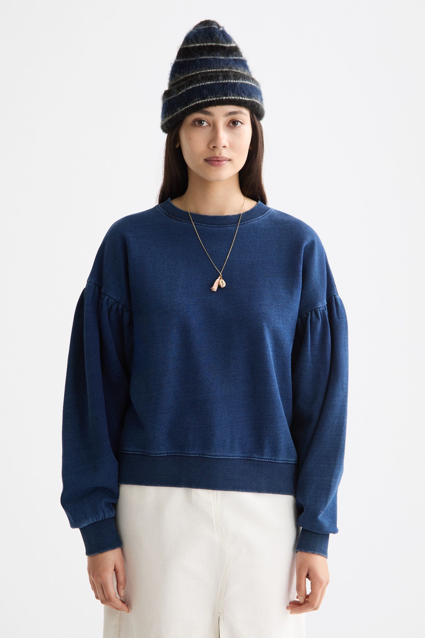WASHED INDIGO CREW NECK SWEATSHIRT WITH BALLOON SLEEVES WASH 2