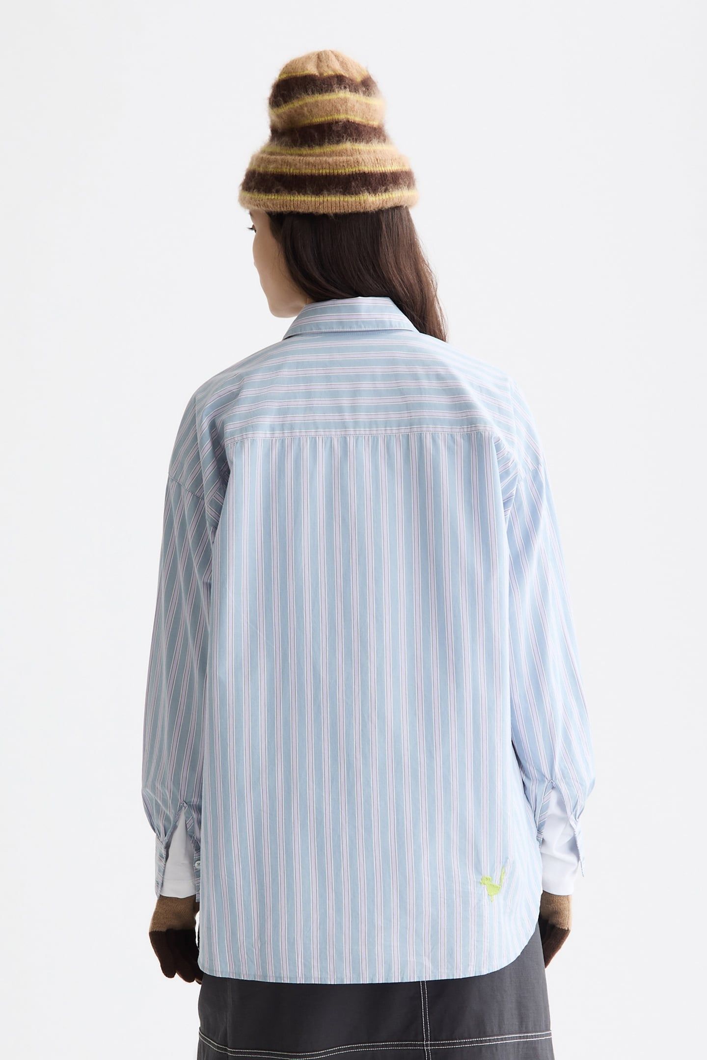 EMBROIDERED GIRLFRIEND SHIRT FADED DENIM LAVENDER STRIPE 3