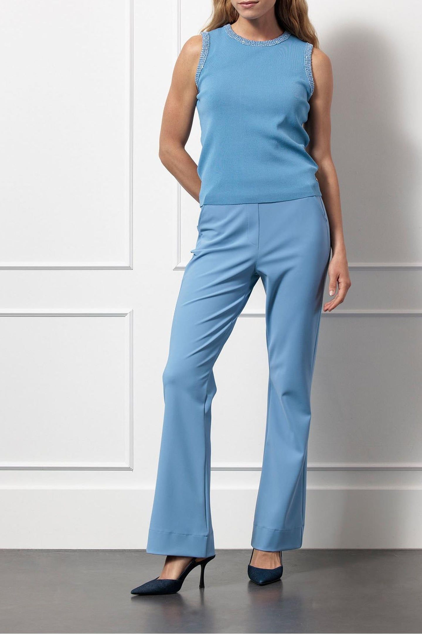 FLAIR LONG BONDED TROUSERS MID BLUE 2