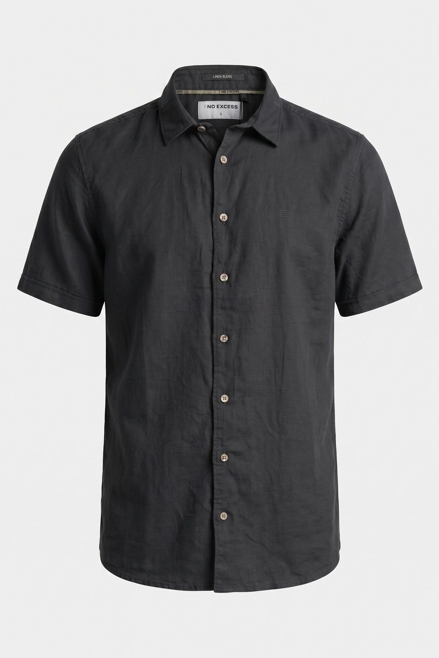SHIRT SHORT SLEEVE SOLID WITH LINEN DARK STEEL 3