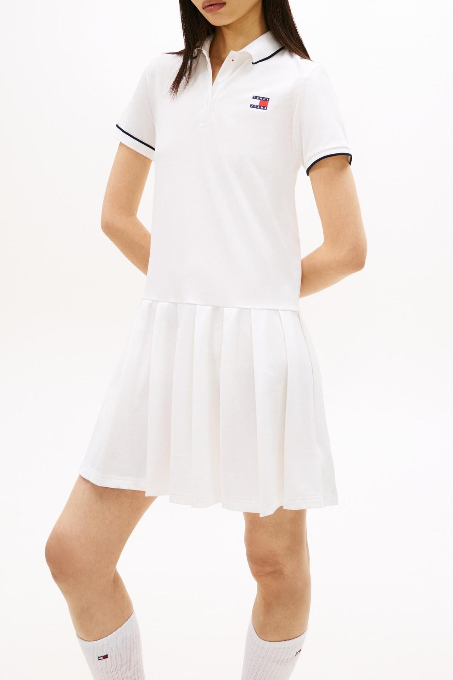 TJW BADGE PLEAT PIQUE DRESS ECRU 1