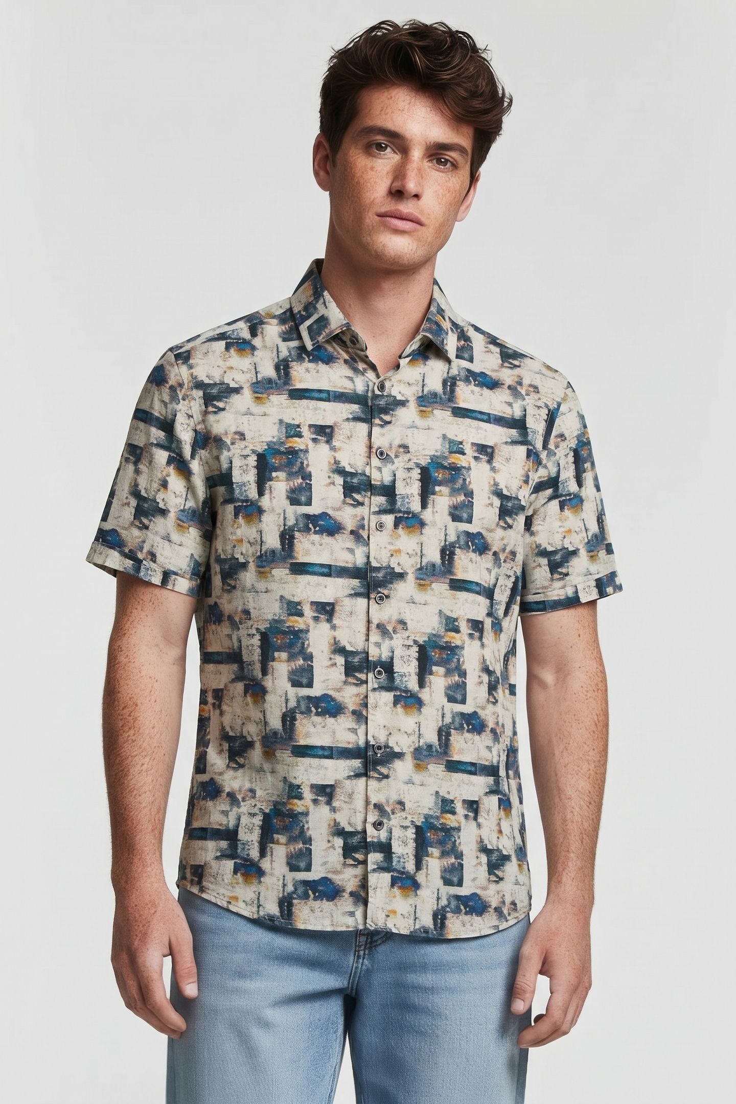 SHIRT SHORT SLEEVE ALLOVER PRINTED BLUE 1