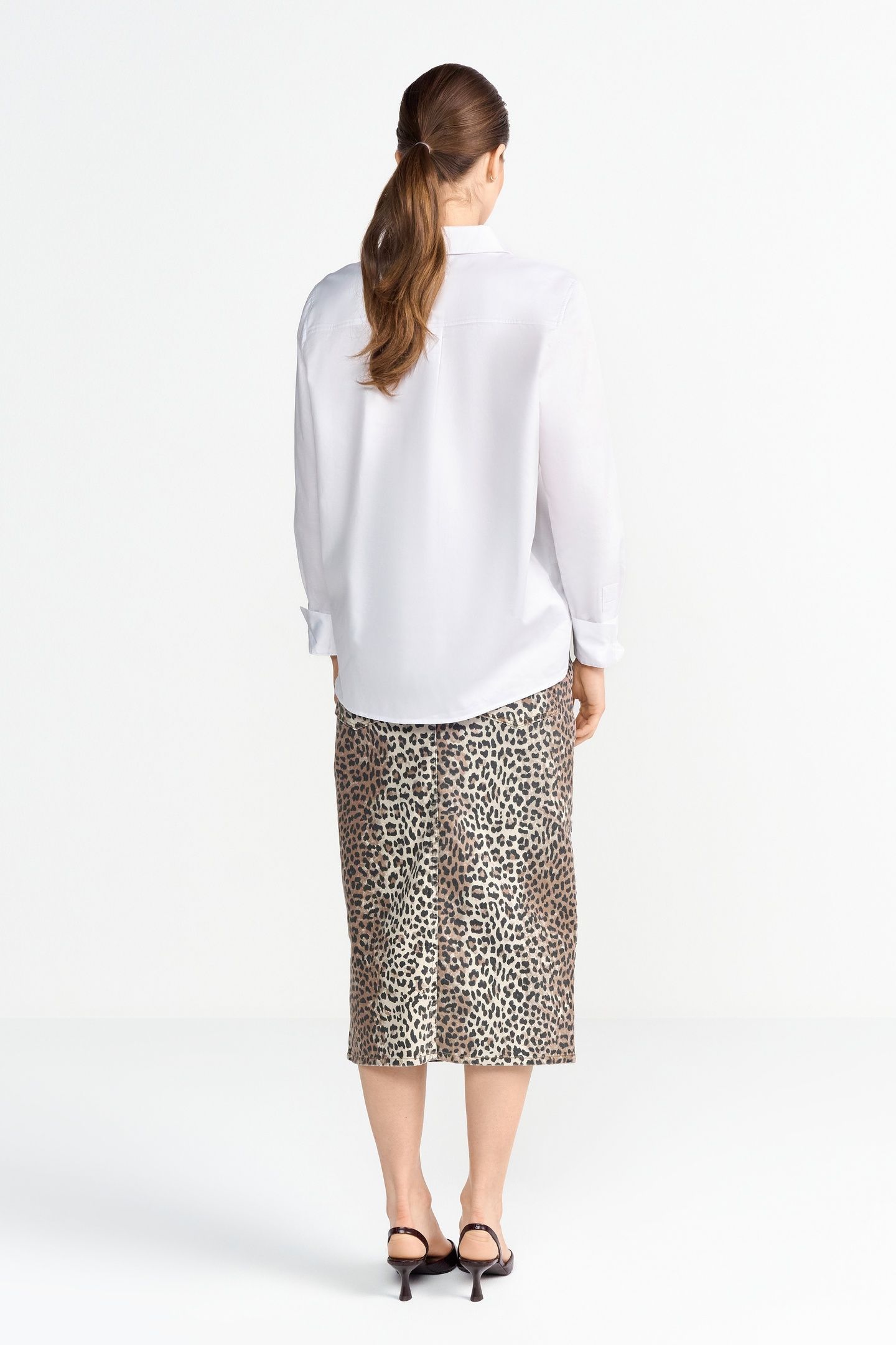 LONG LEOPARD PRINT DENIM SKIRT CAFFEE LATTE 3