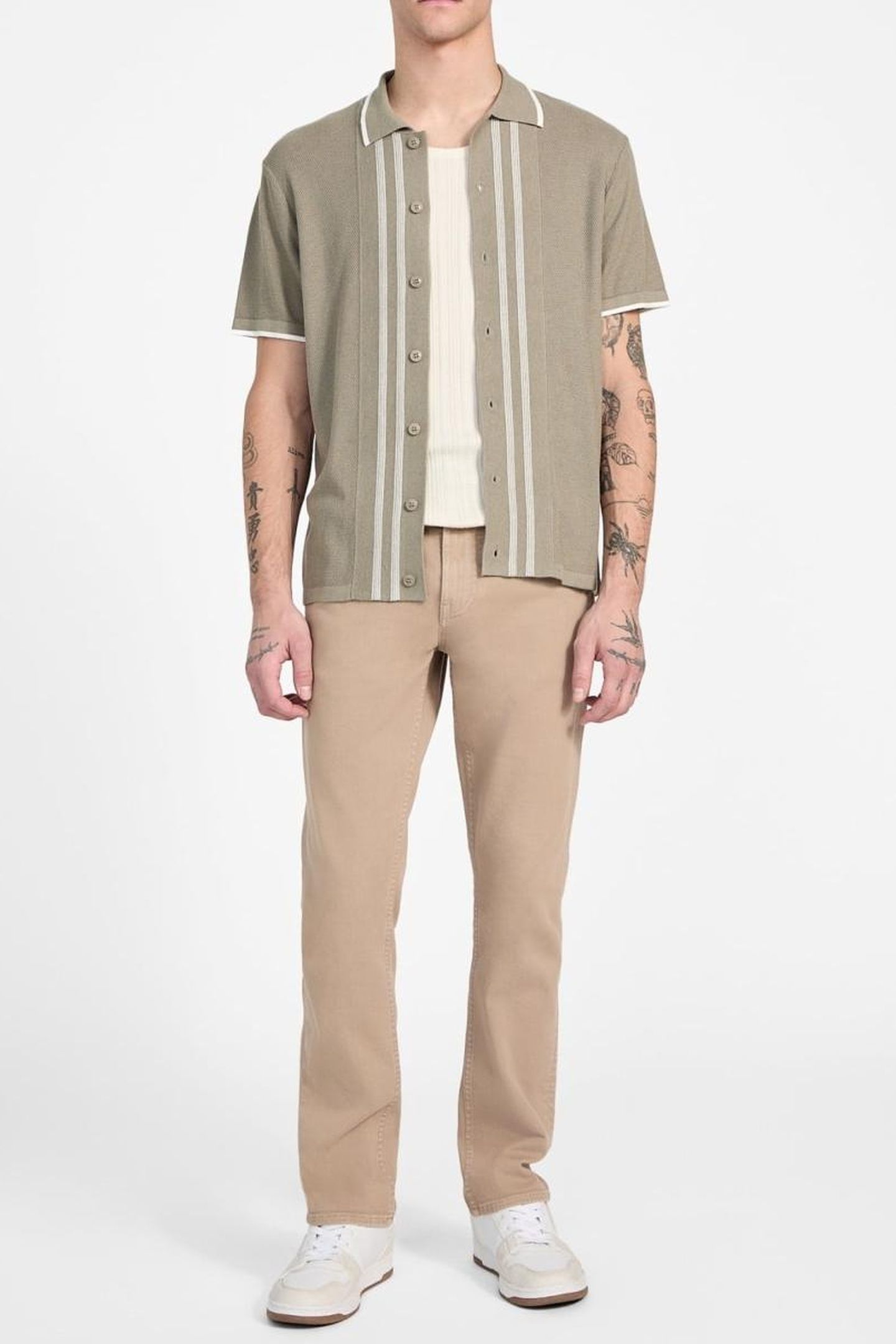 GUESS ECO SS TYLER STRIPE SWTR SAGE PLANT MULTI 1