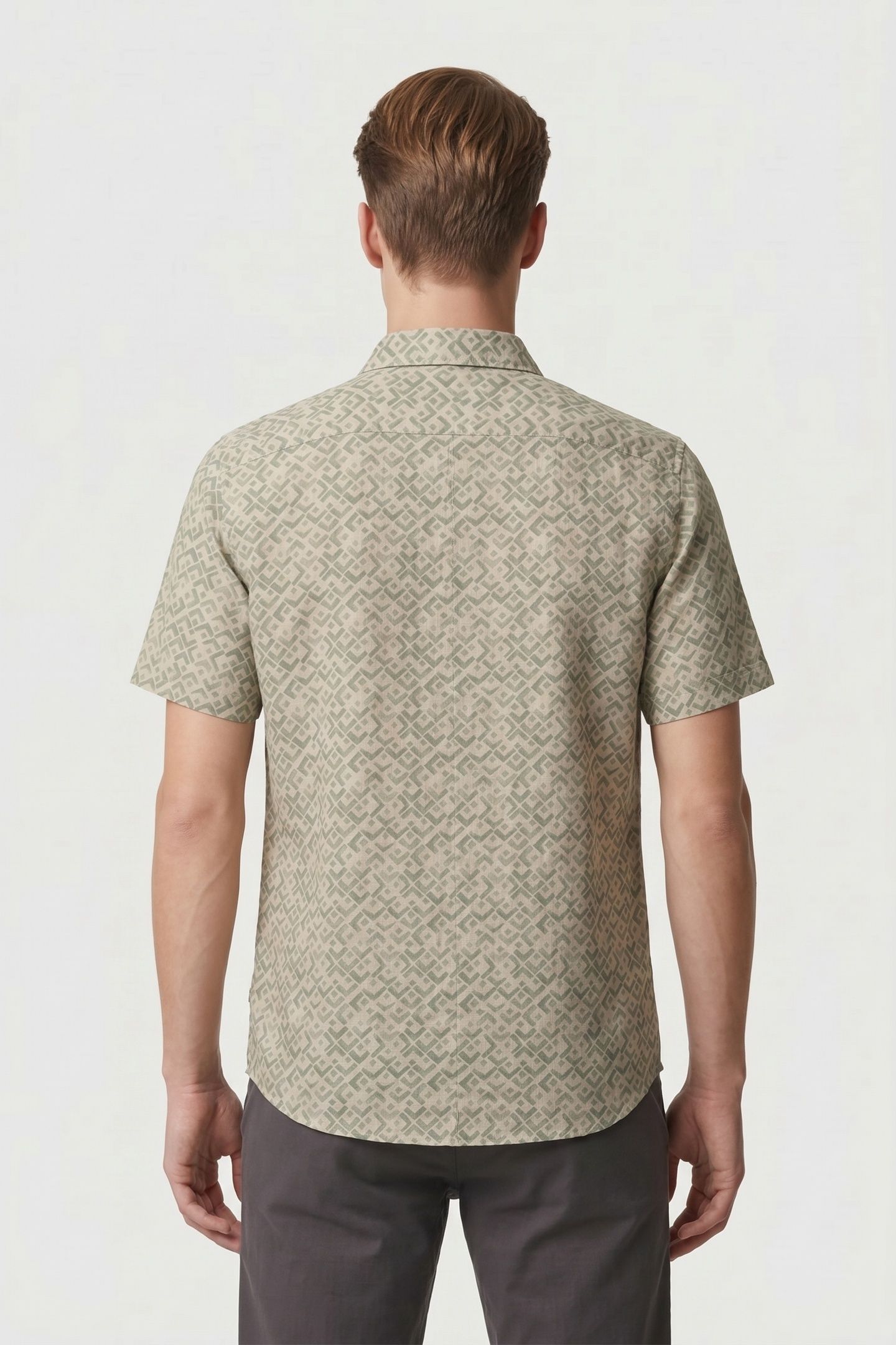 SHIRT SHORT SLEEVE SLUB ALLOVER PRINTED GREEN 2