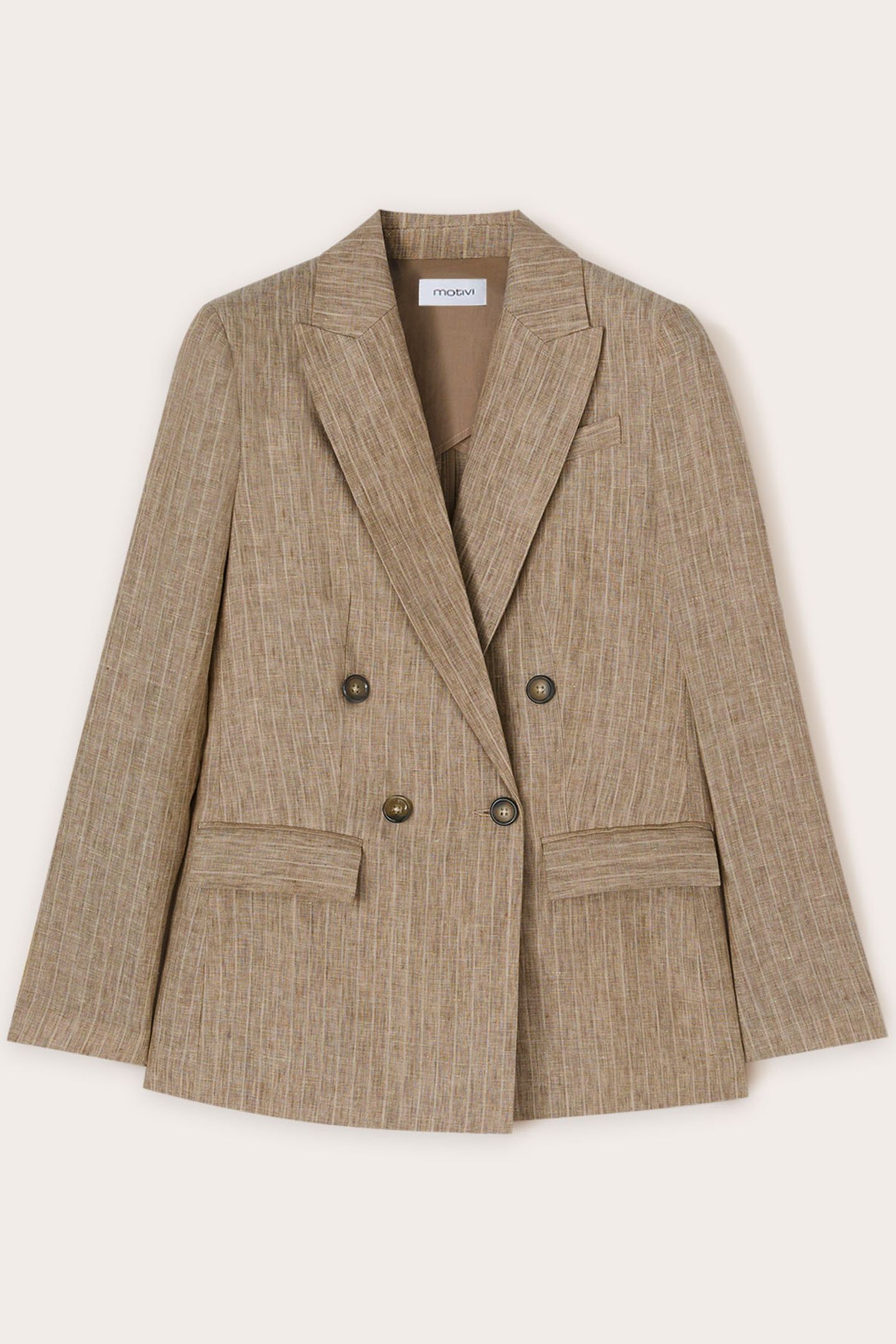 LINEN PINSTRIPED DOUBLE-BREASTED BLAZER BEIGE 4