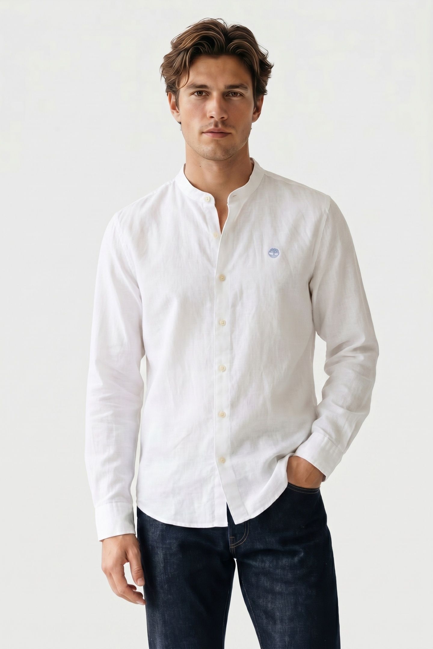 COTTON/LINEN KOREAN LS SHIRT WHITE 1