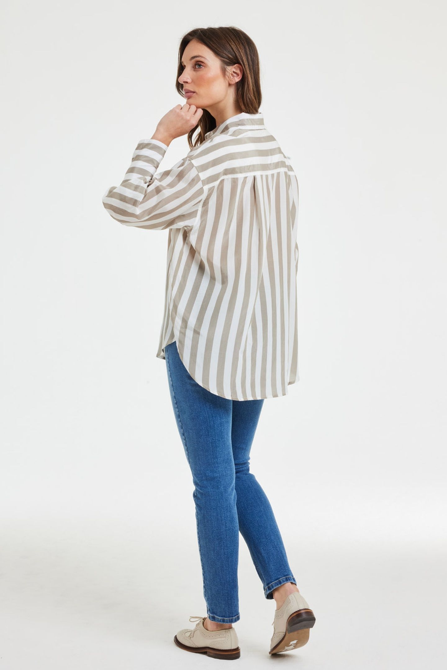 OVERSIZED SHIRT LISAN TAUPE OFFWHITE STRIPE 3