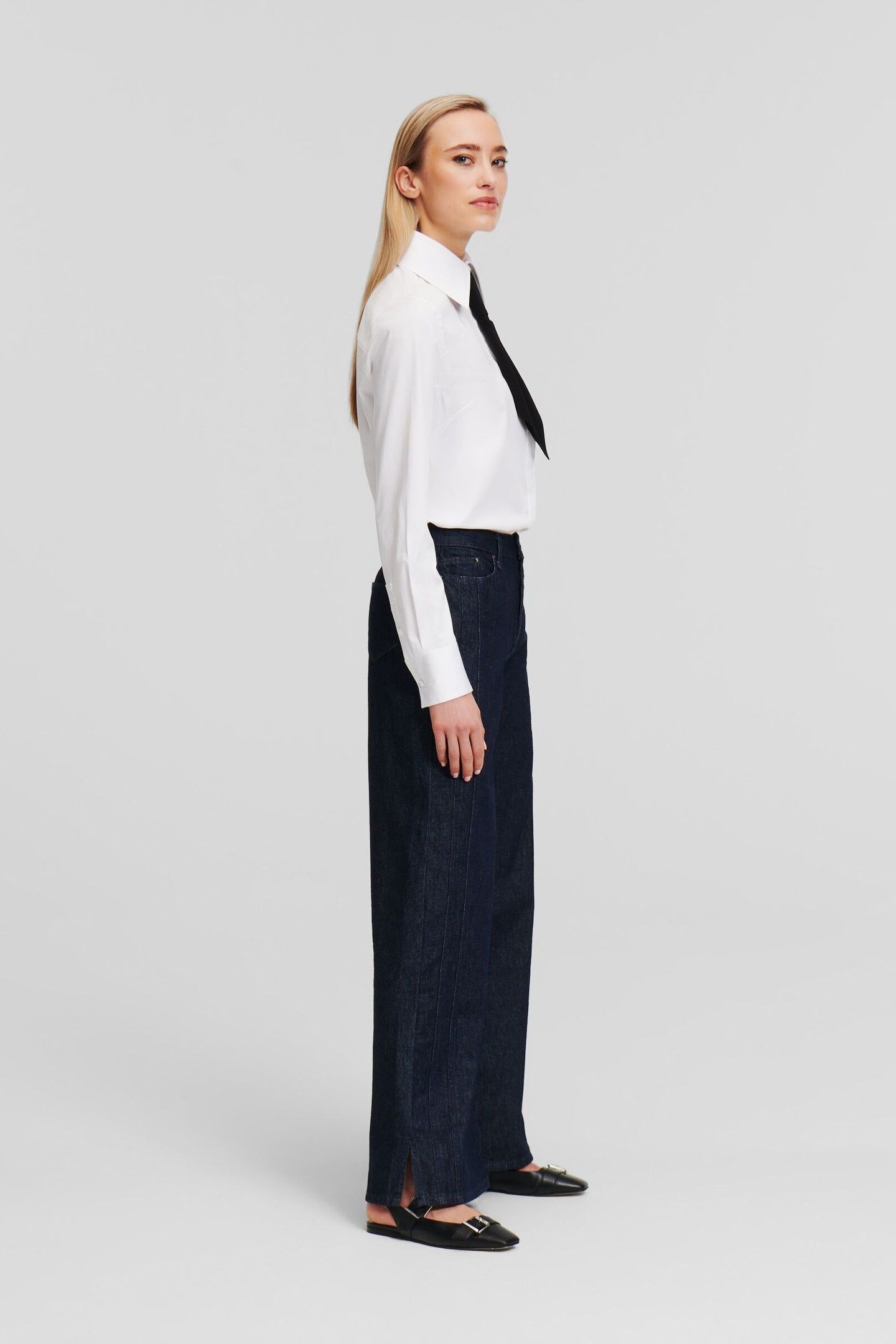 MID RISE WIDE LEG DENIM PANTS DARK BLUE 7