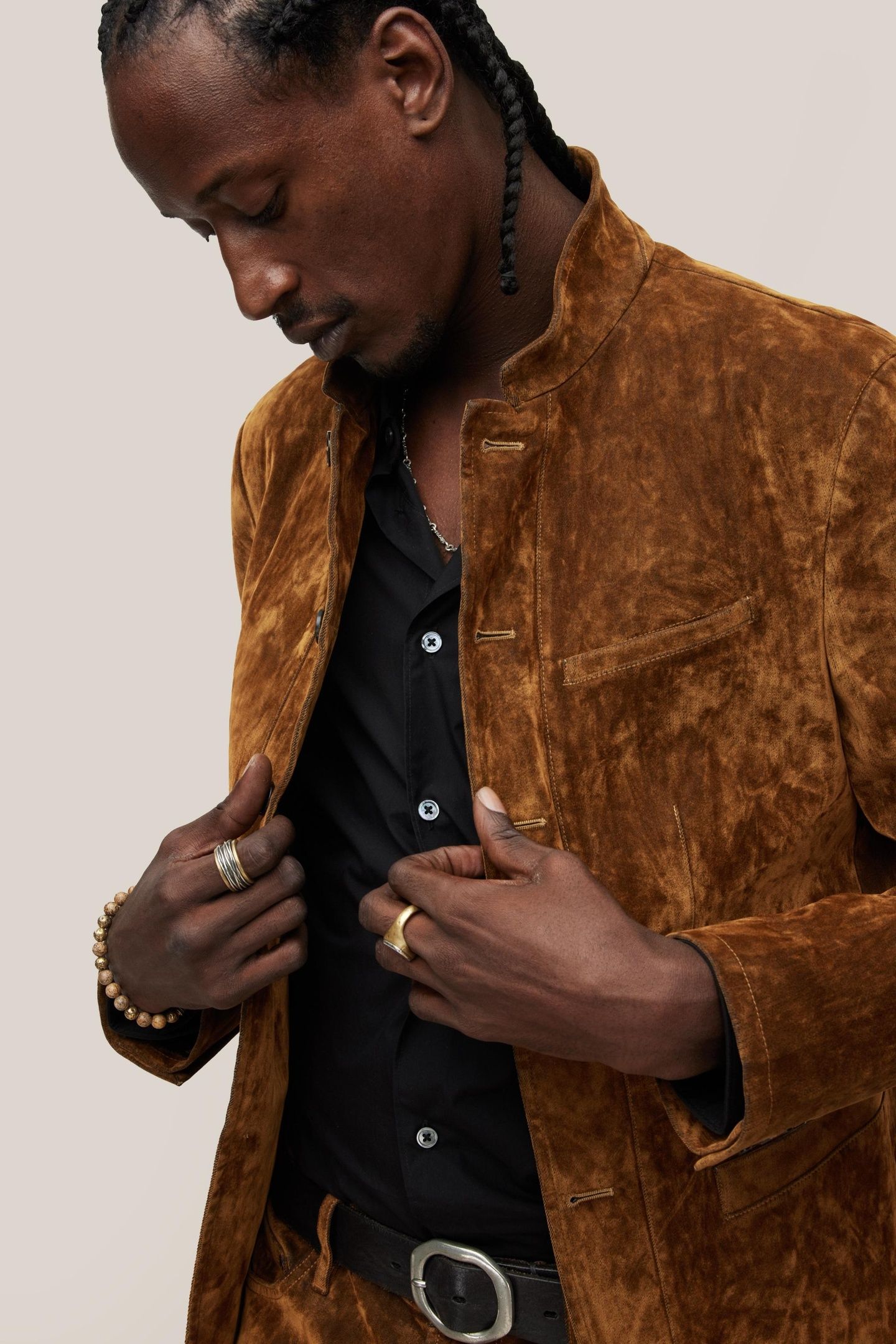 SLIM FIT STAND UP COLLAR LIGHT OCHRE BROWN 3